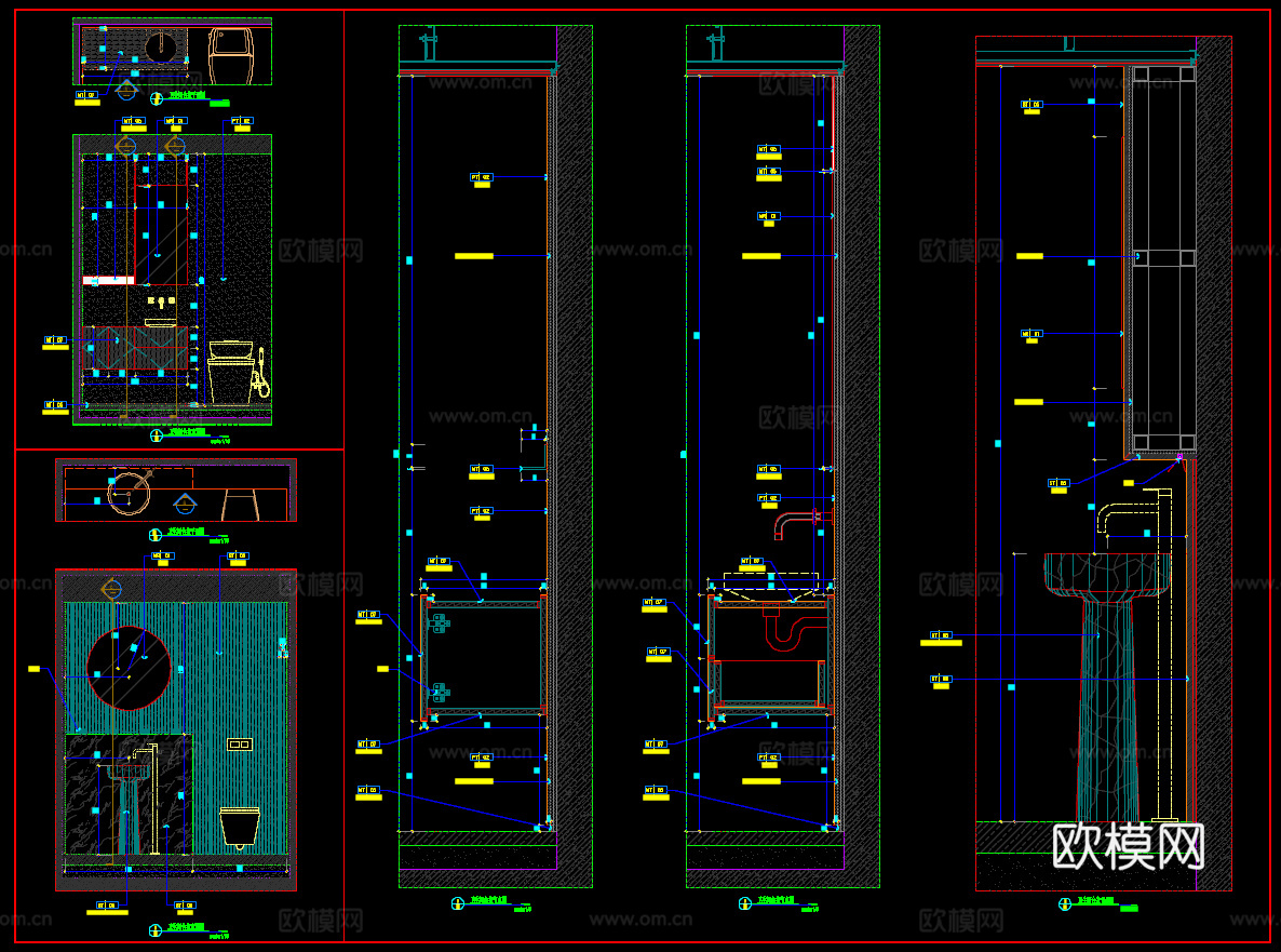 卫生间台盆 卫浴设施 洗手台节点 洗手台cad施工图下载（渲染图2）