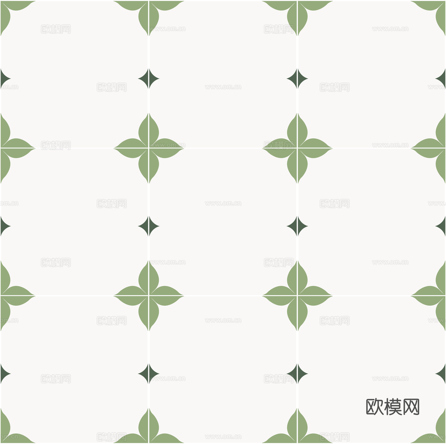 法式北欧无缝绿色复古花砖瓷砖贴图