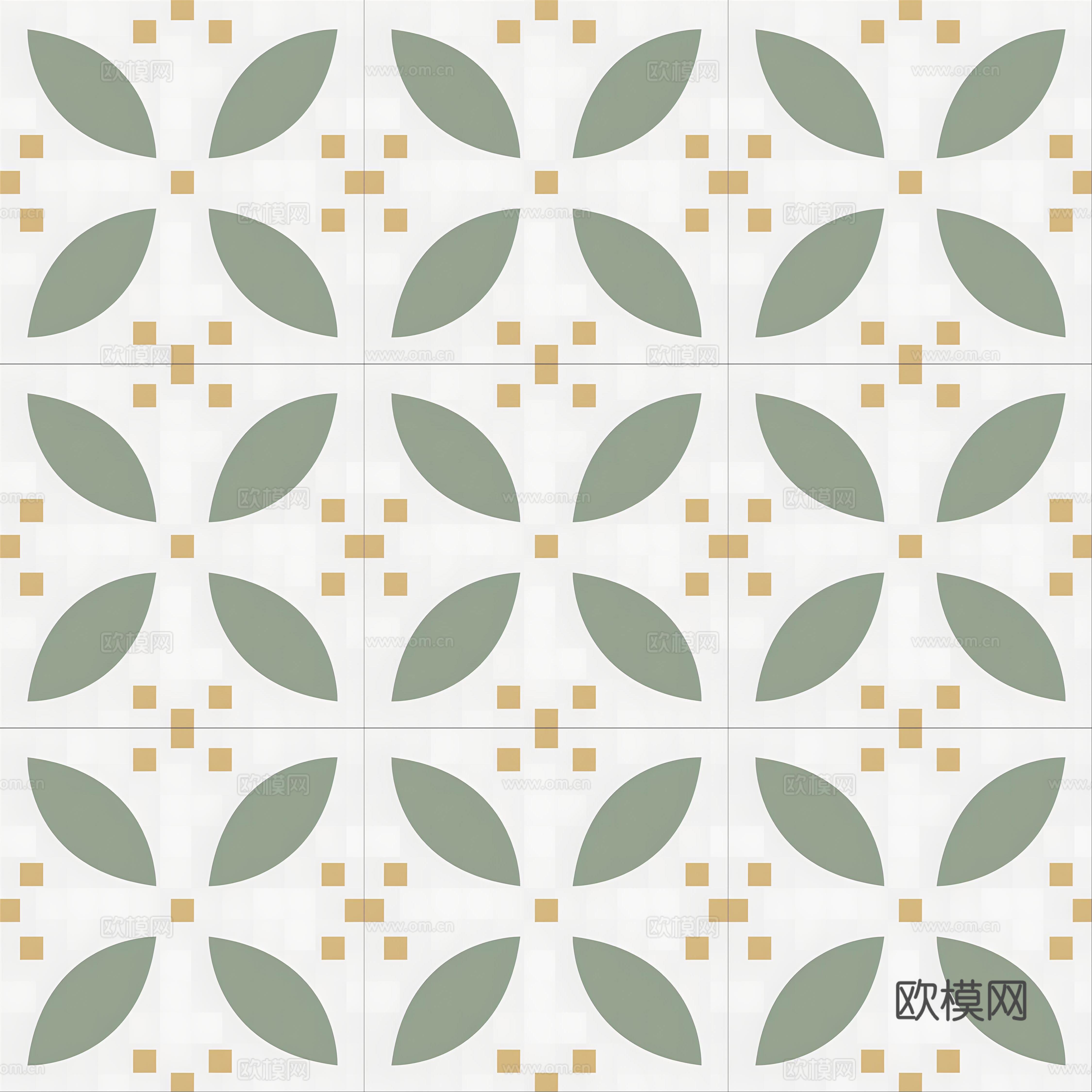 法式北欧无缝绿色复古花砖瓷砖贴图