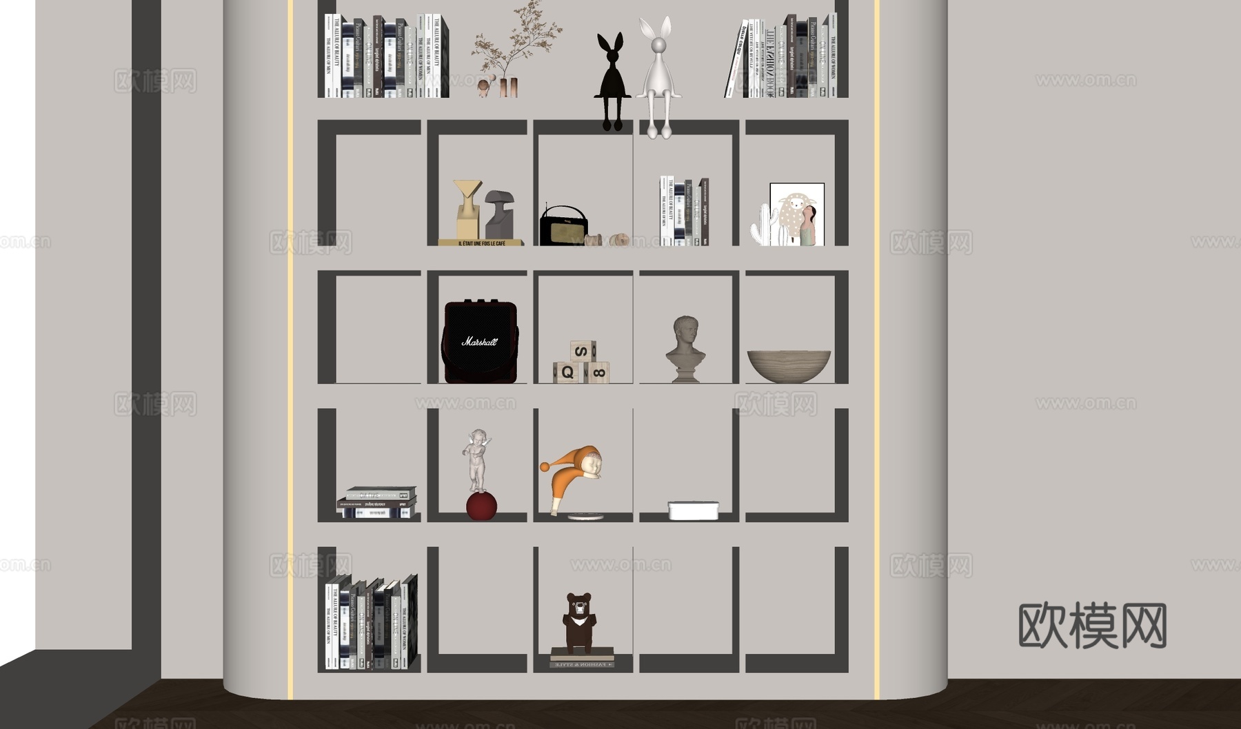 现代置物架 书架 书籍 摆件组合su模型su模型