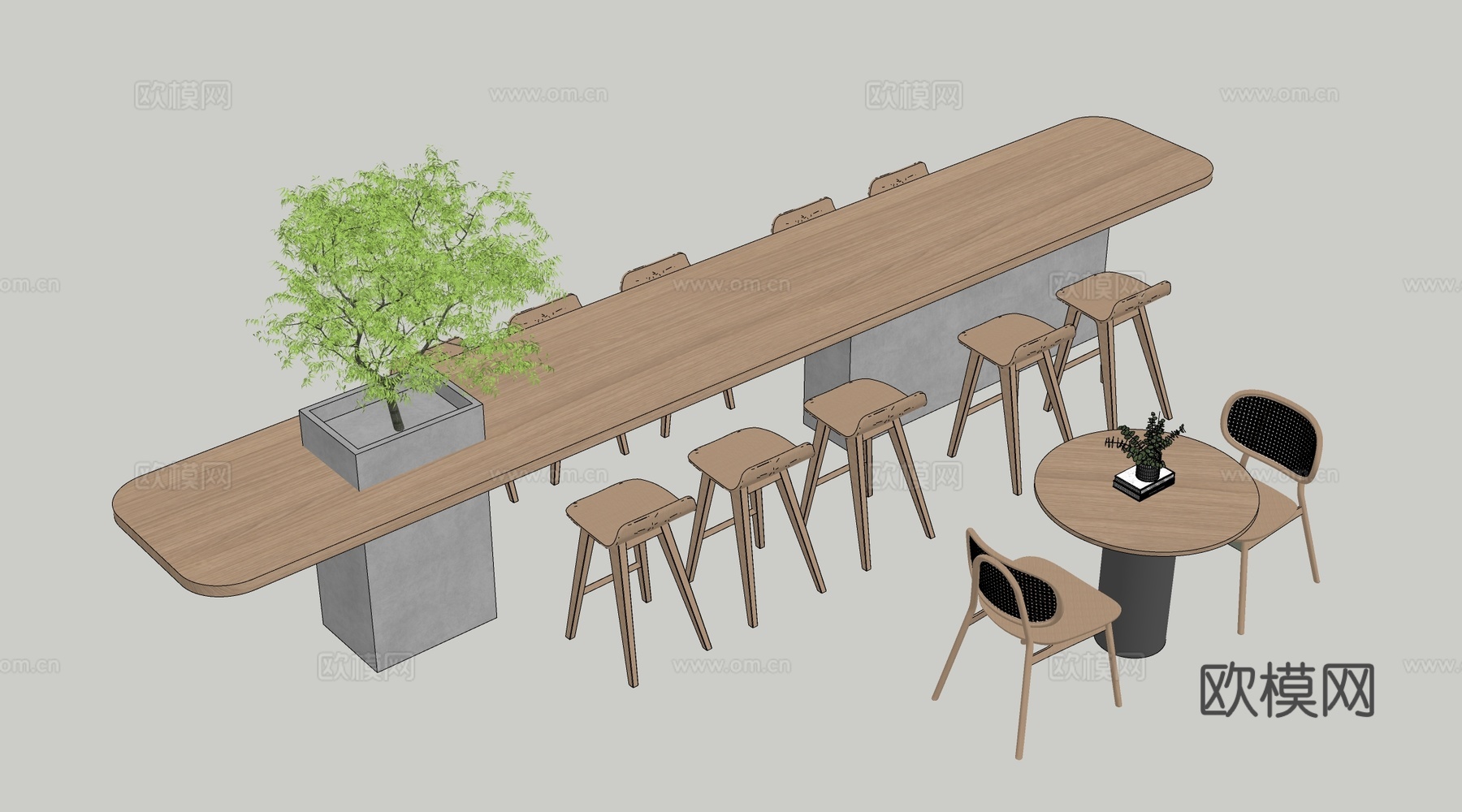 现代吧台桌椅 长桌椅 餐饮桌椅 茶水间吧台su模型su模型