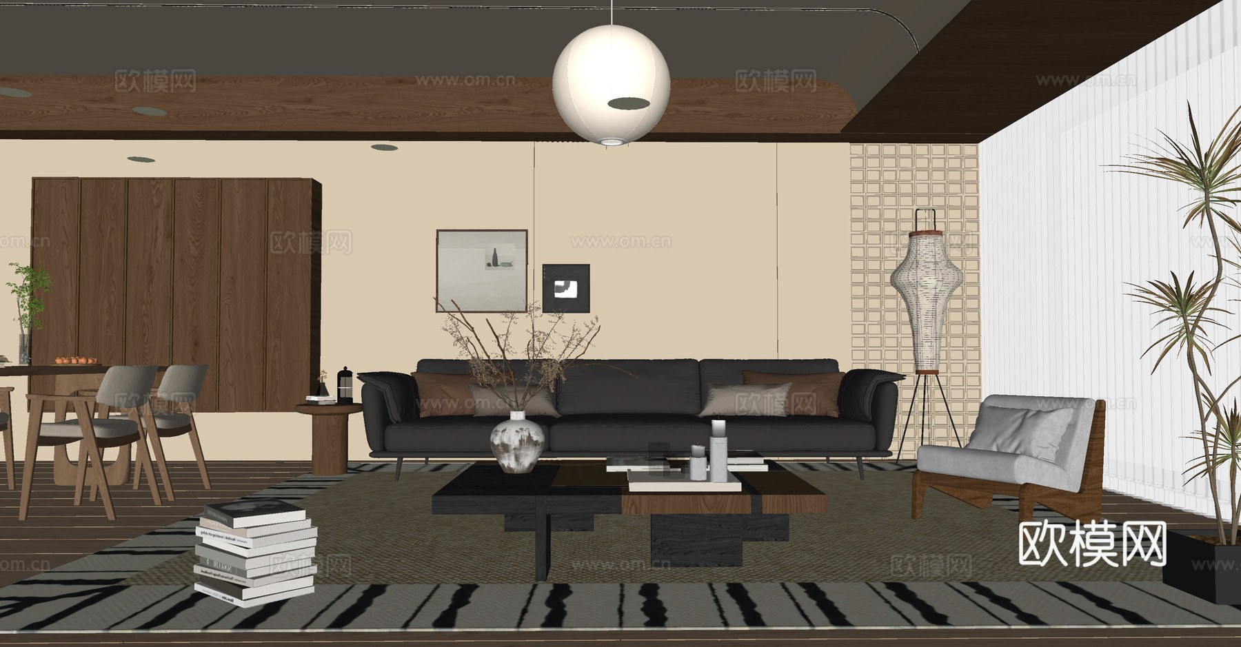 中古风客餐厅su模型