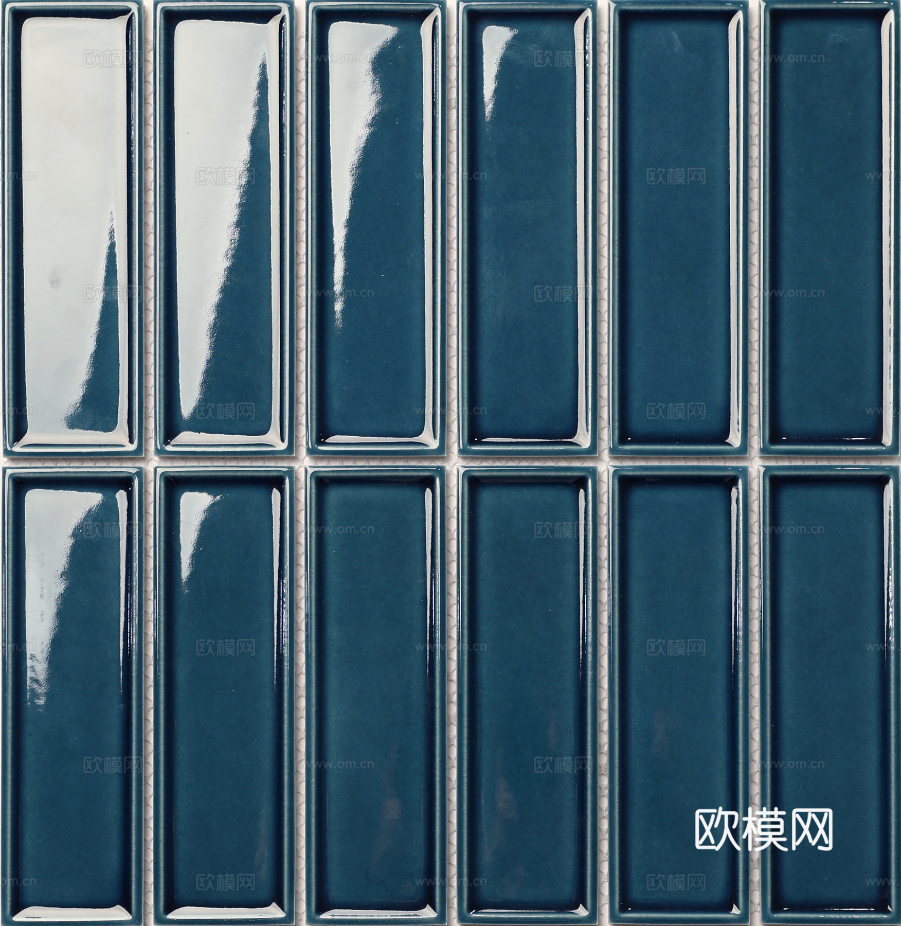 亮面墨蓝长条砖 工业风墙面砖 PBR 无缝纹理贴图