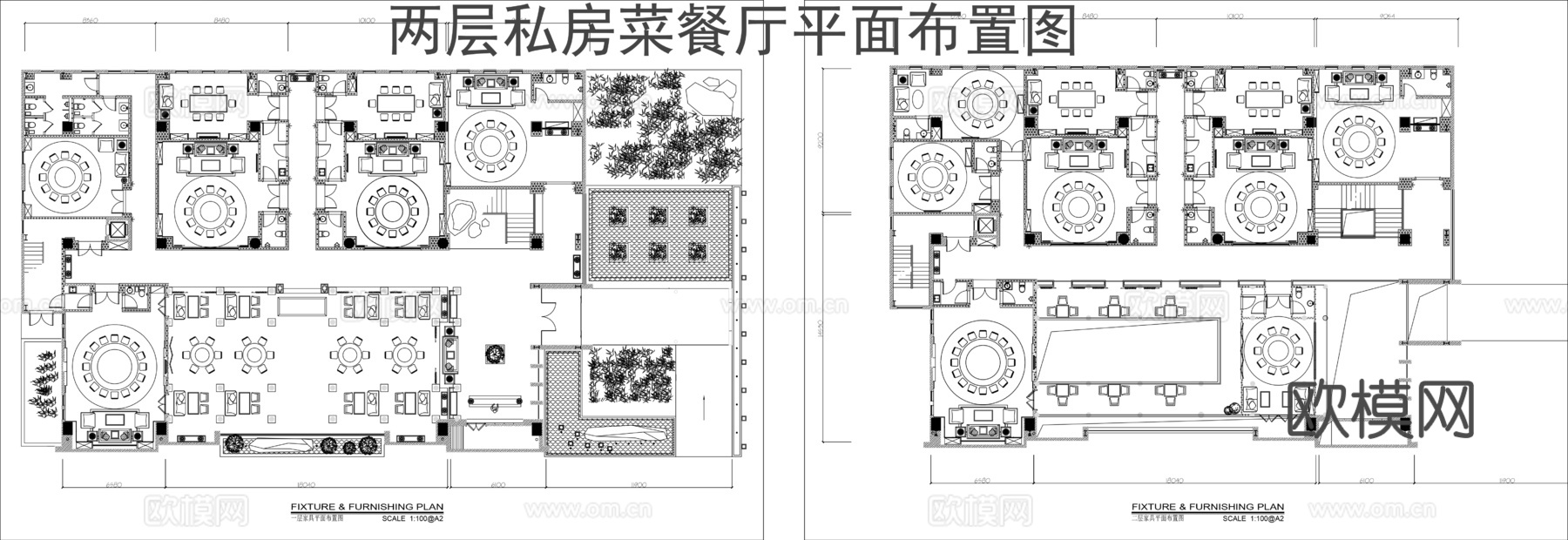 两层私房菜餐厅平面布置图cad施工图
