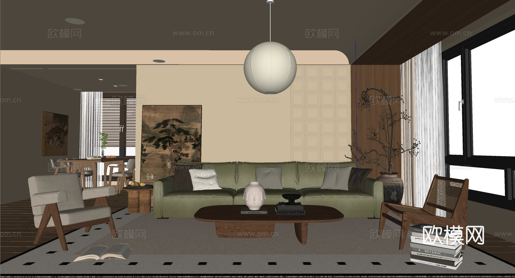 中古风客餐厅su模型