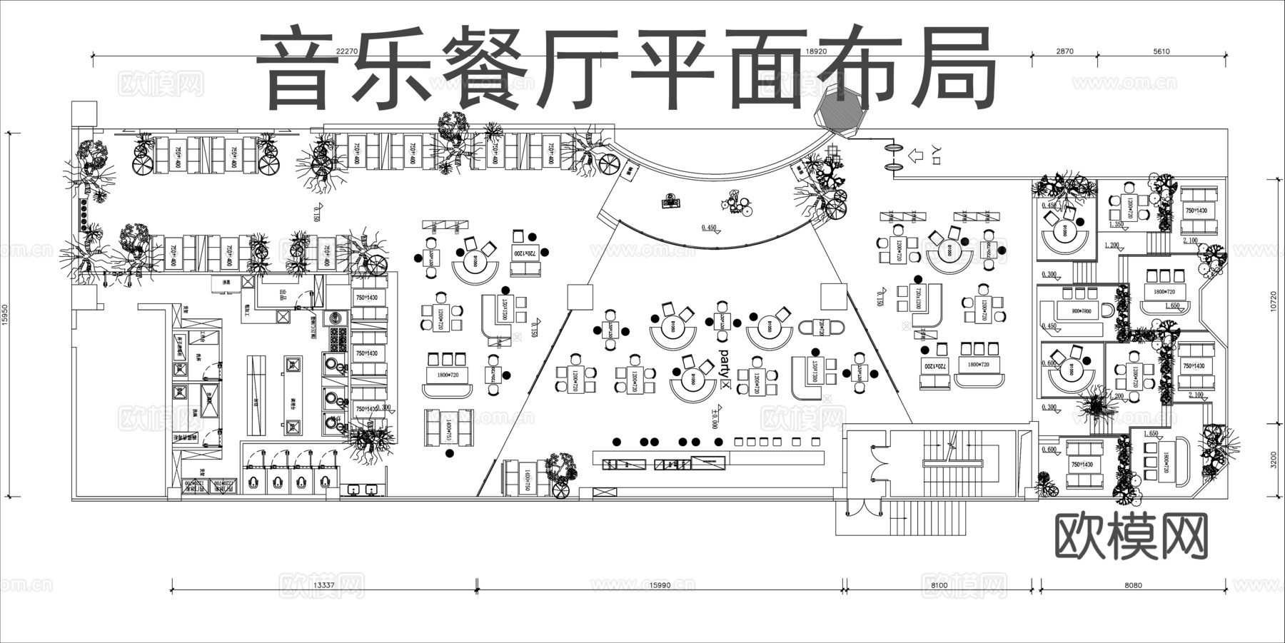 音乐餐厅平面布局图cad施工图