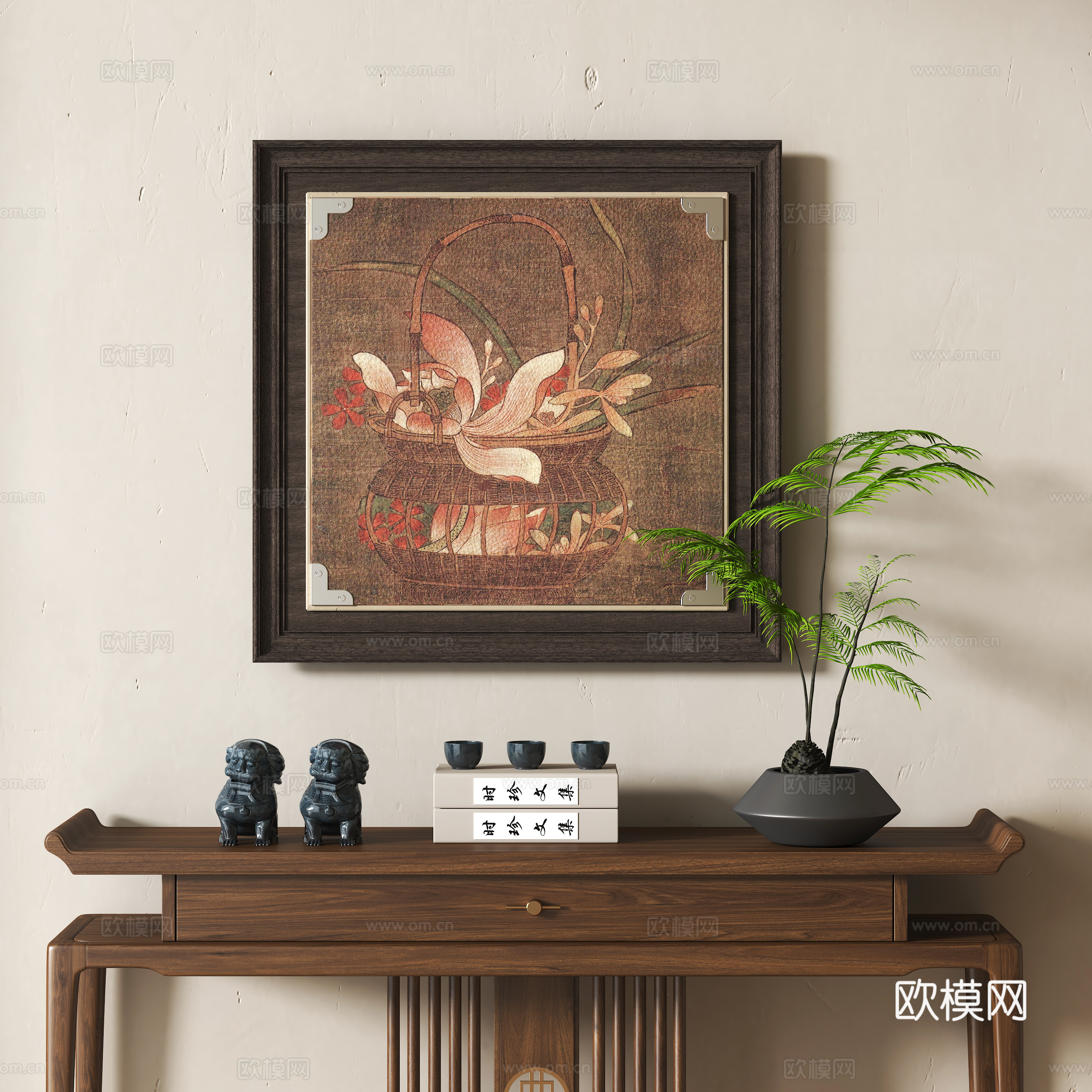 中式条案挂画3d模型下载