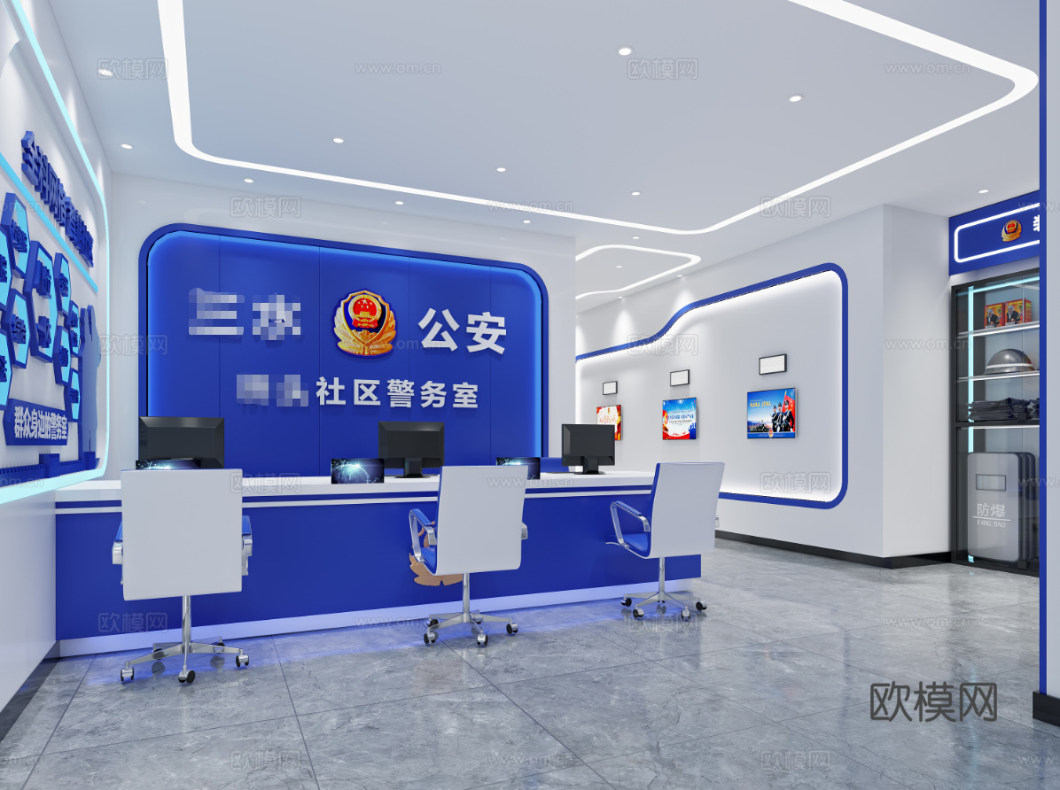 警务室施工图及效果图（科技气息）cad施工图下载（渲染图1）