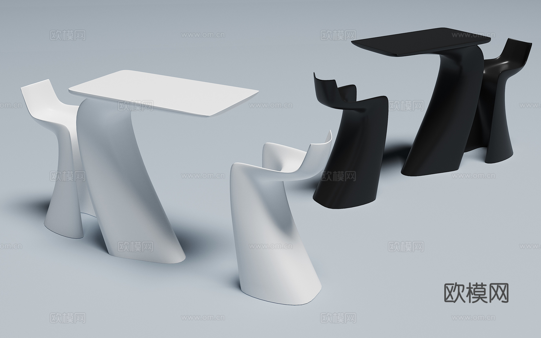 现代户外休闲简约餐桌椅3d模型下载（渲染图2）