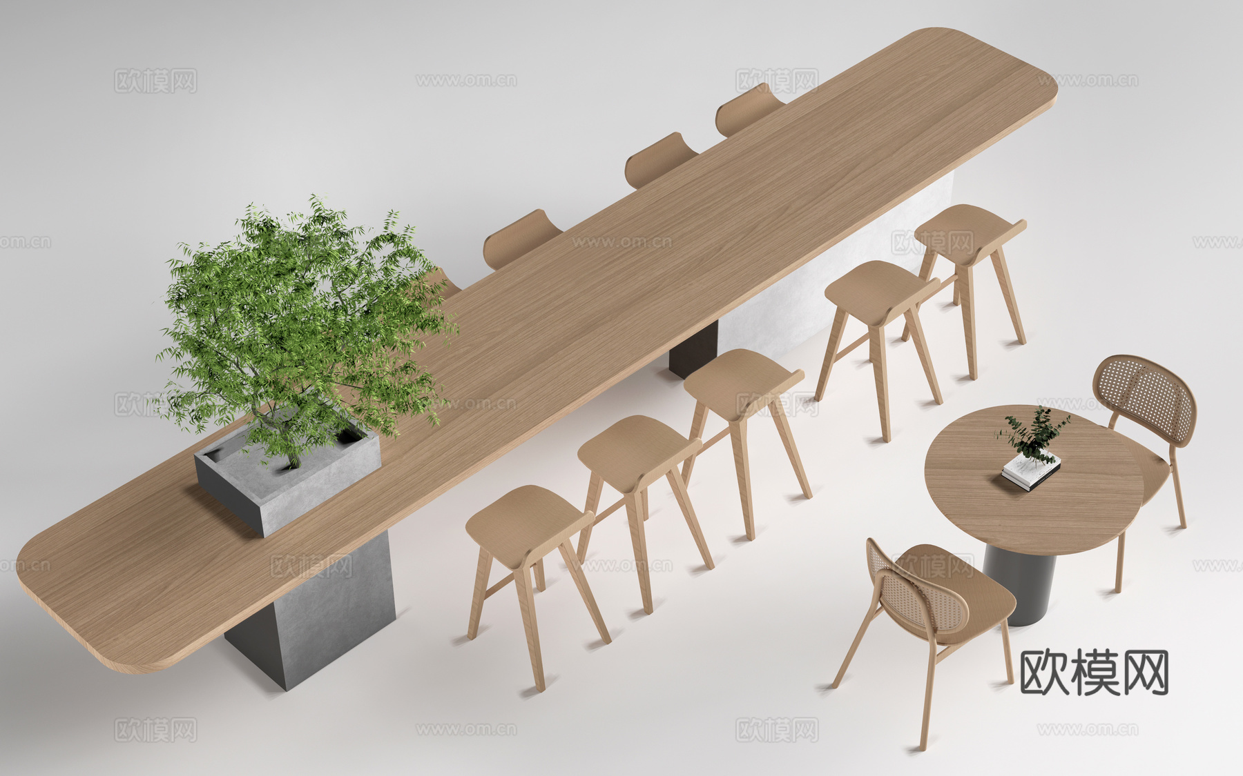 现代吧台桌椅 长桌椅 餐饮桌椅 茶水间吧台su模型su模型