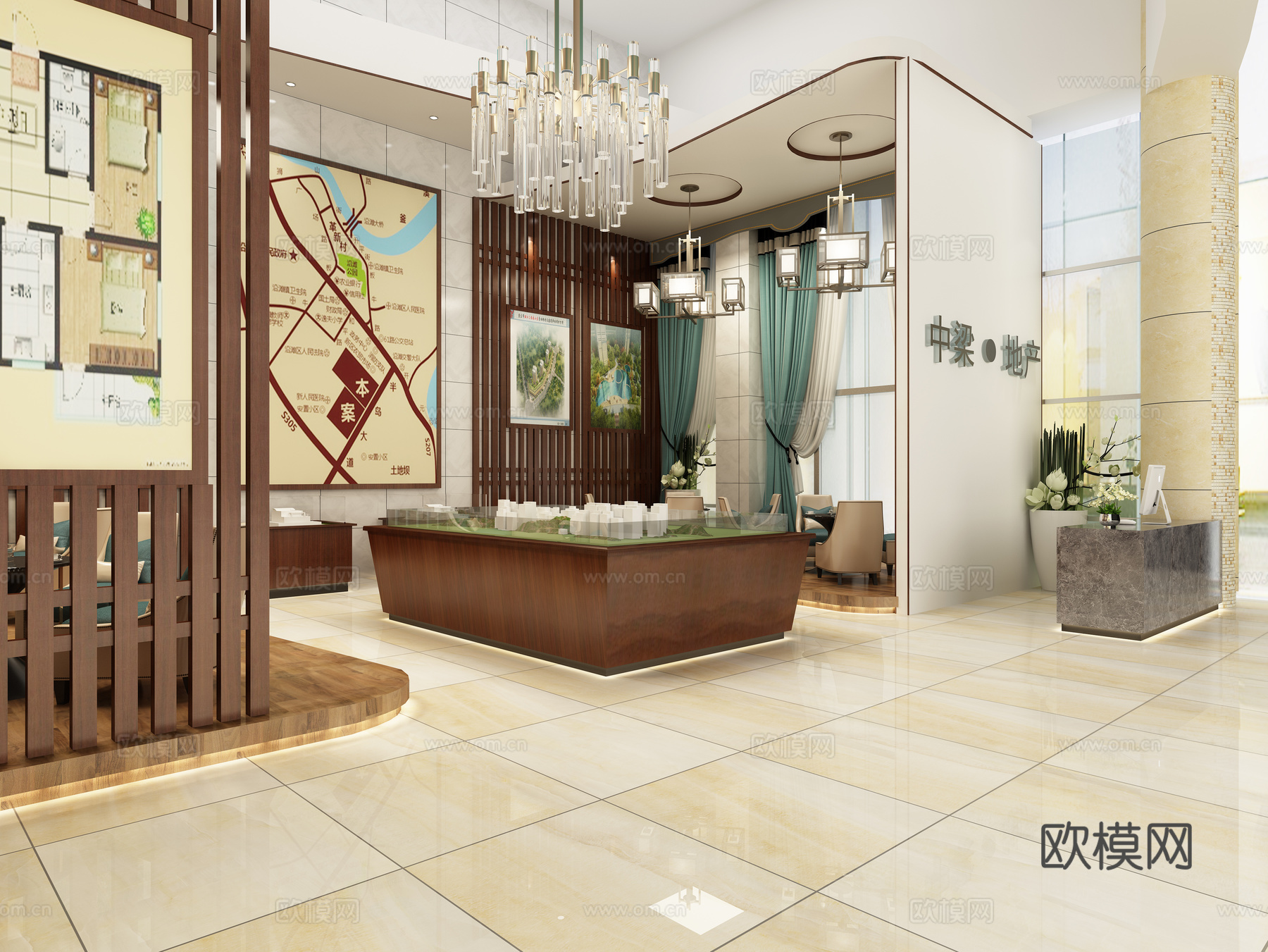 新中式售楼部3d模型下载（渲染图2）