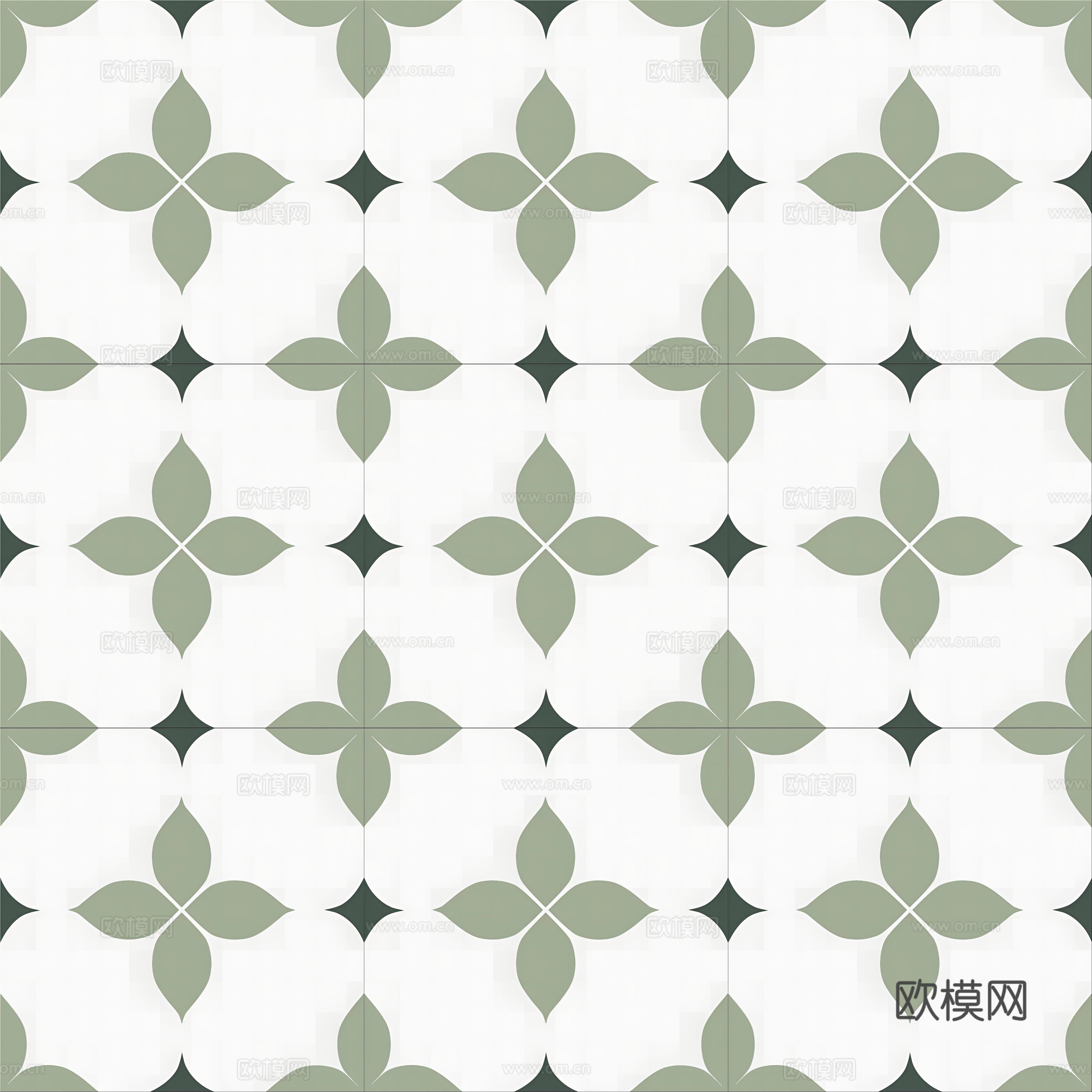 法式北欧无缝绿色复古花砖瓷砖贴图