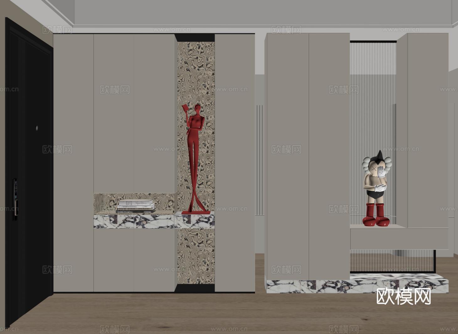 现代隔断柜 玄关柜 装饰柜 隔断鞋柜su模型