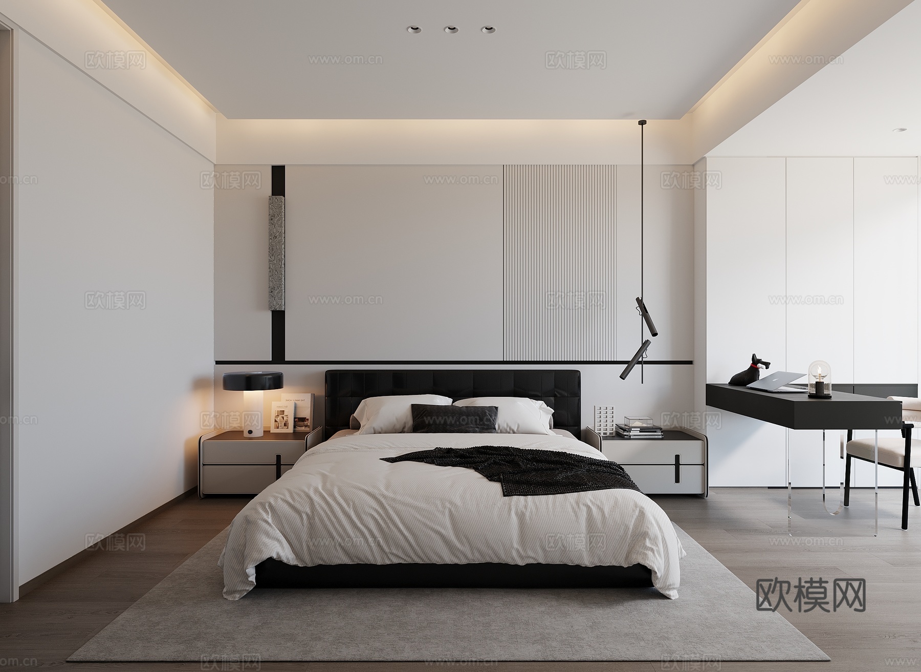 现代黑白灰卧室su模型