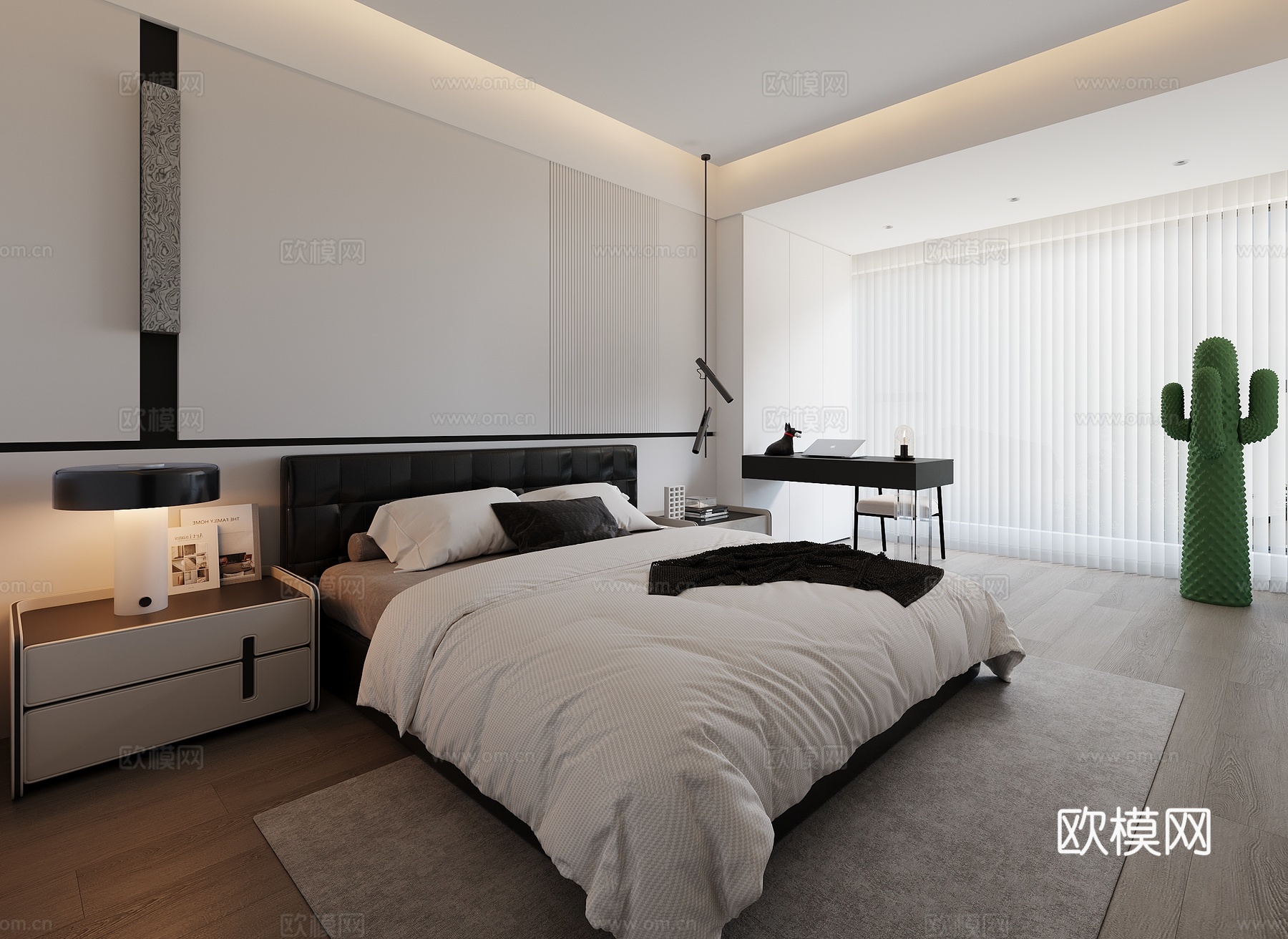 现代黑白灰卧室su模型