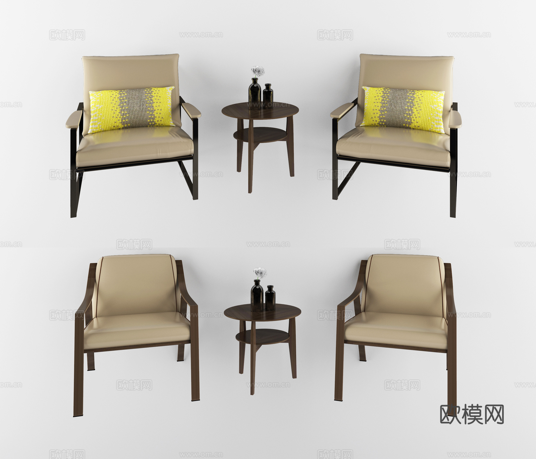 现代休闲椅组合3d模型下载（渲染图1）