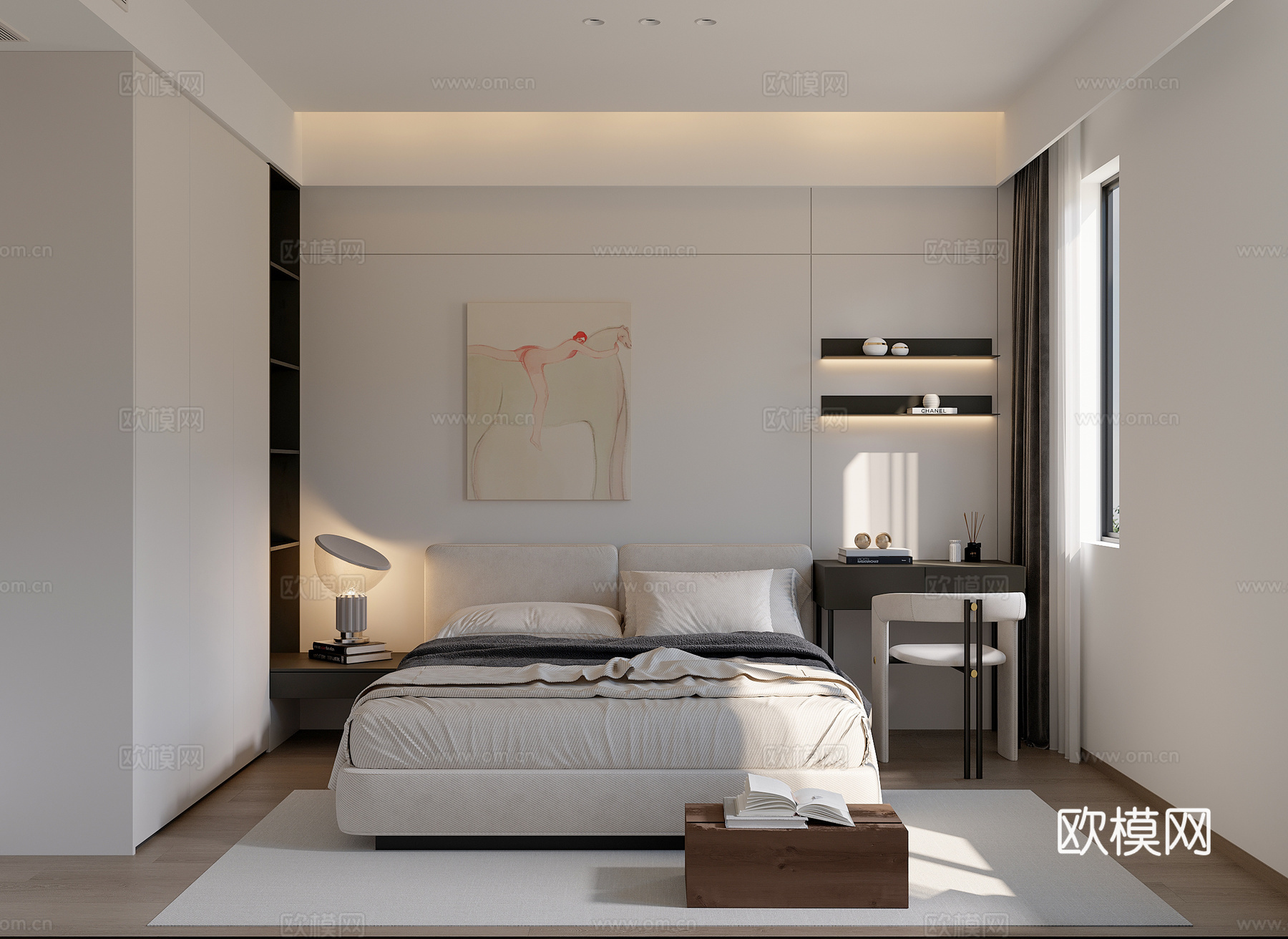 现代黑白灰卧室儿童房su模型