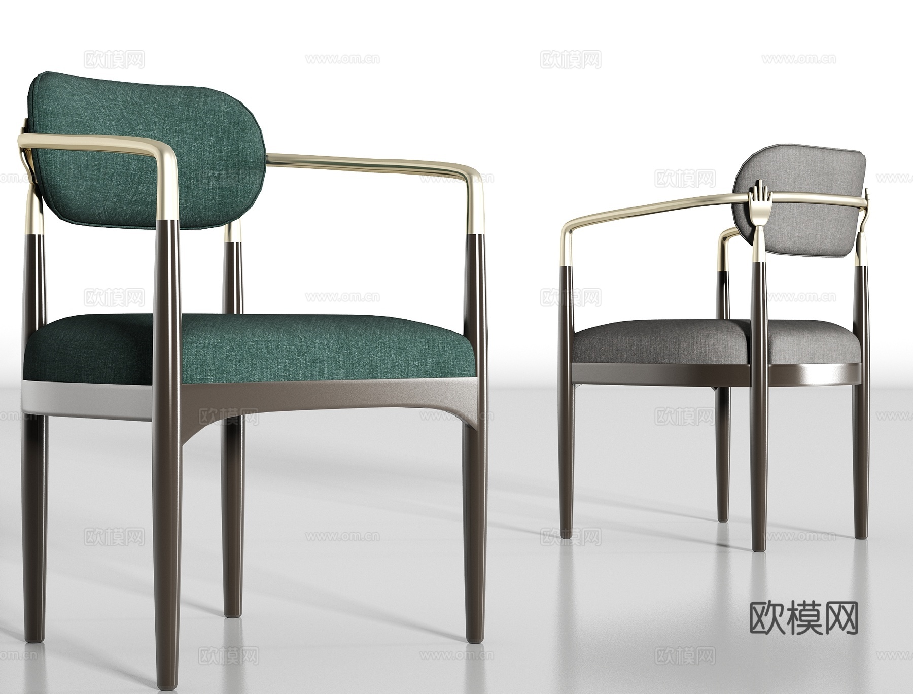 新中式金属布艺单椅组合3d模型