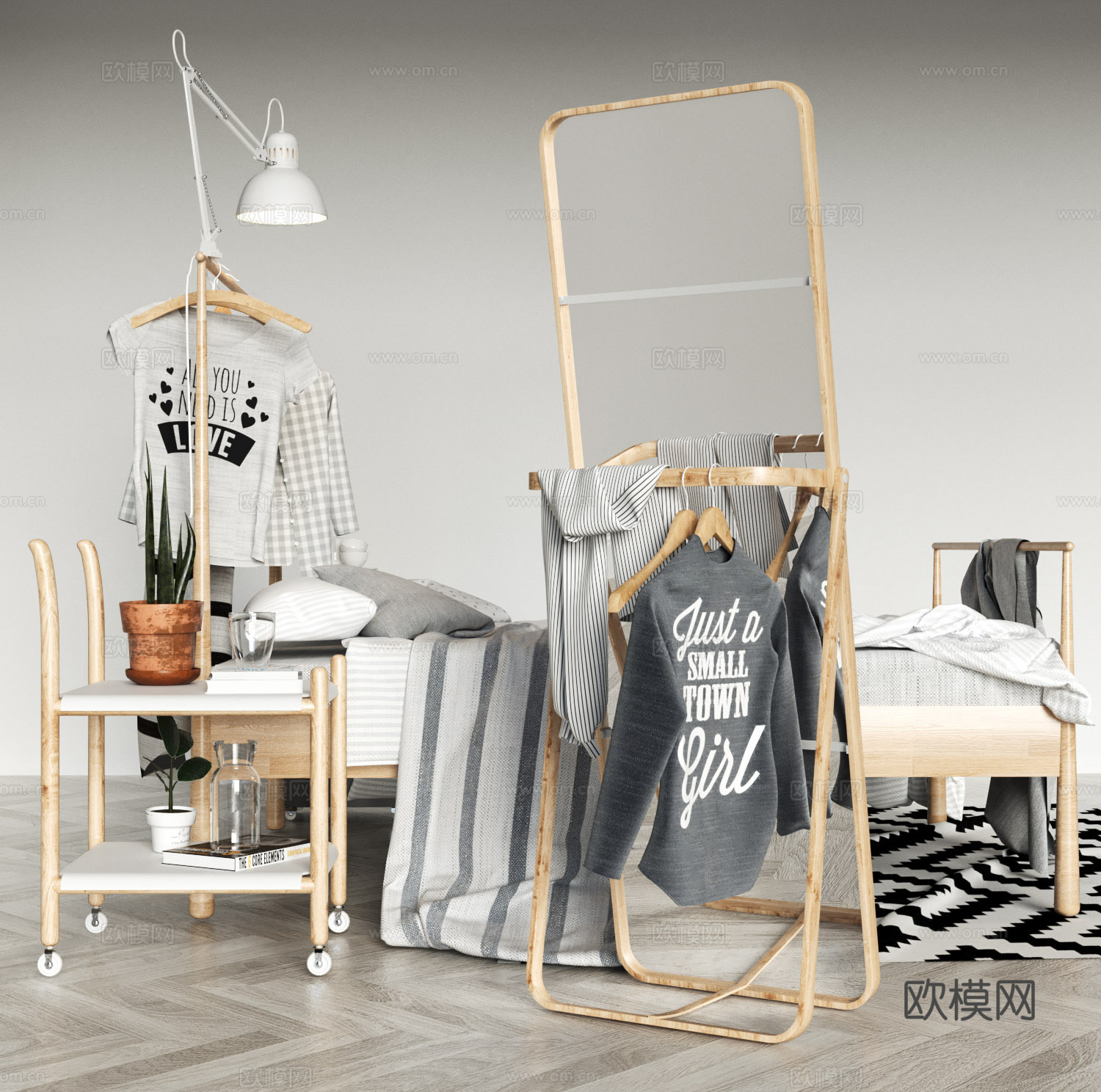 传统中式卧室 床 全身镜 地毯3d模型