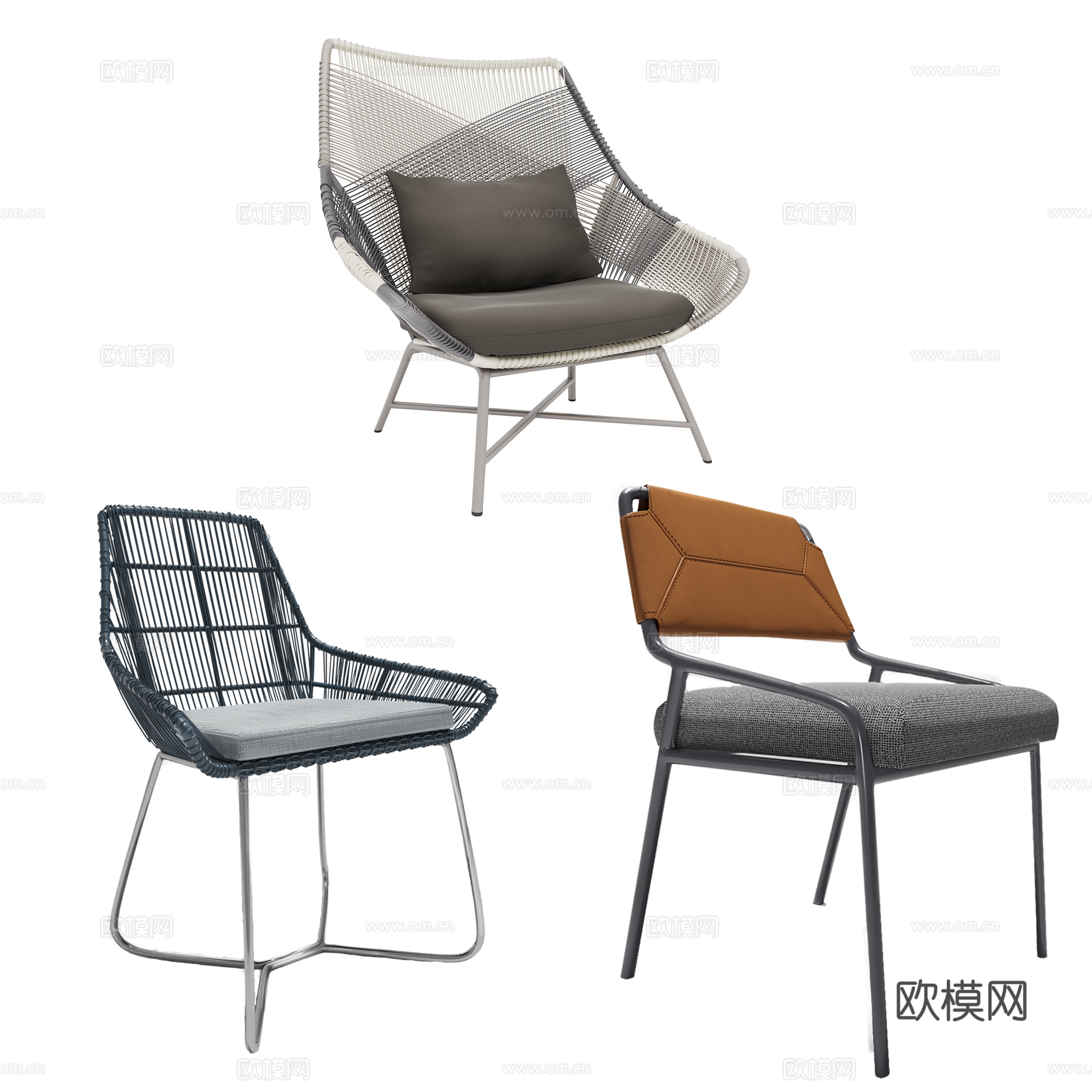 现代休闲编织办公单椅3d模型下载（渲染图1）