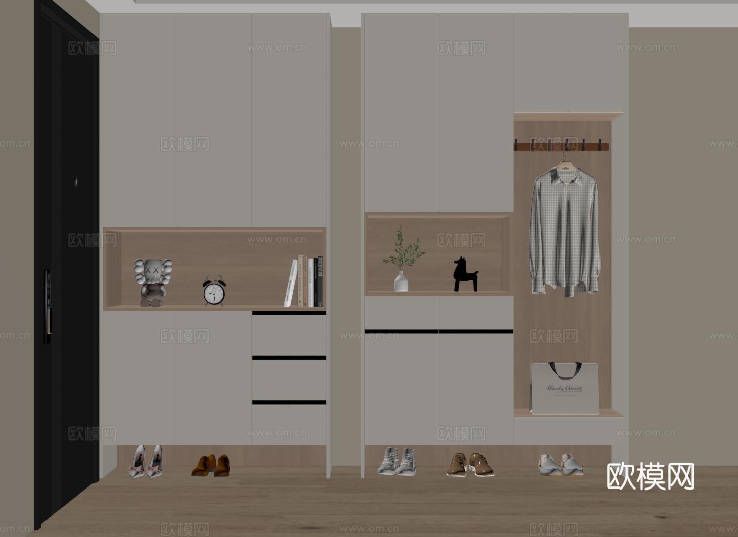 现代入户鞋柜 换鞋凳鞋柜 玄关鞋柜su模型