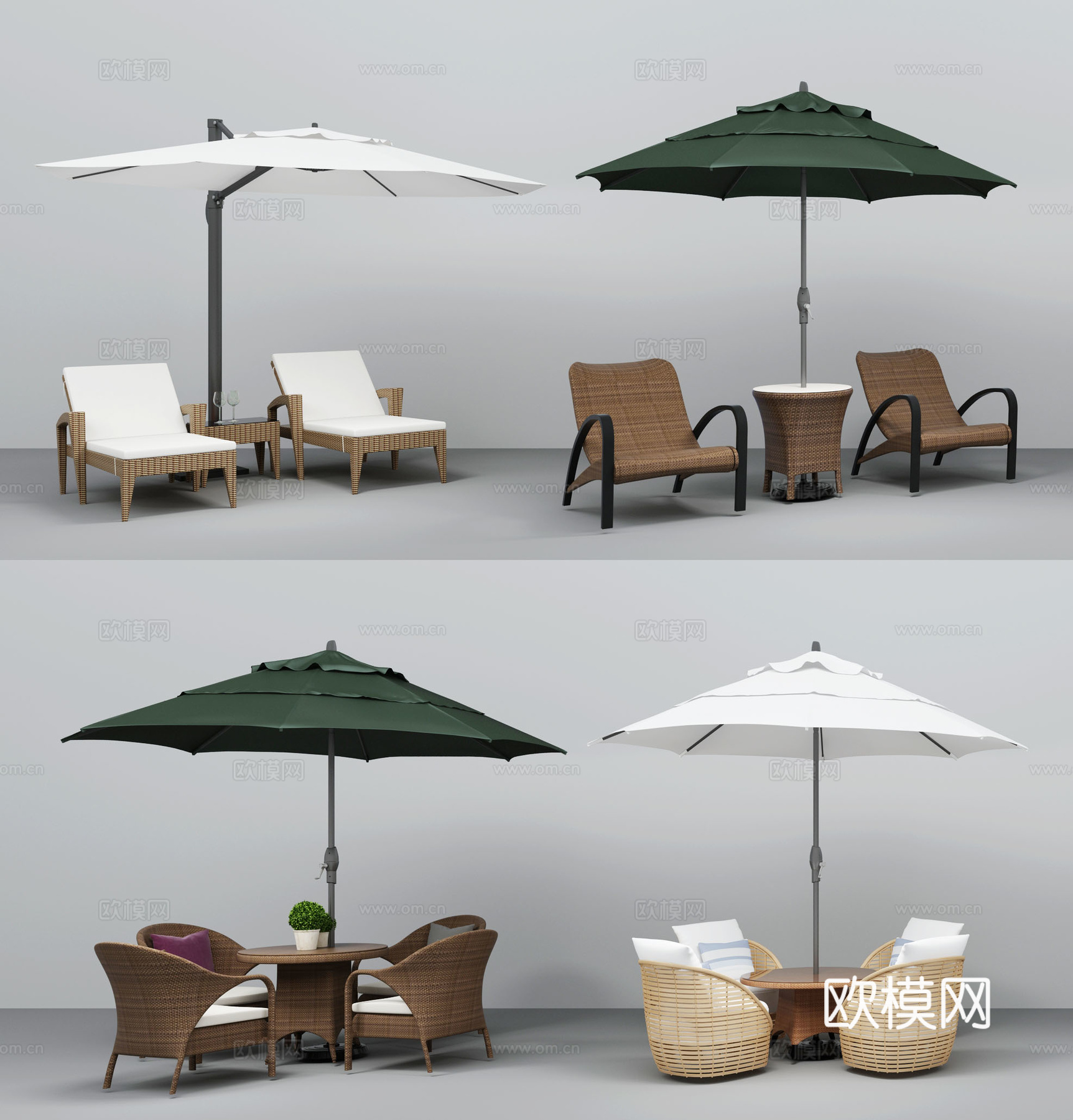 现代遮阳伞 户外椅 休闲椅3d模型下载（渲染图1）