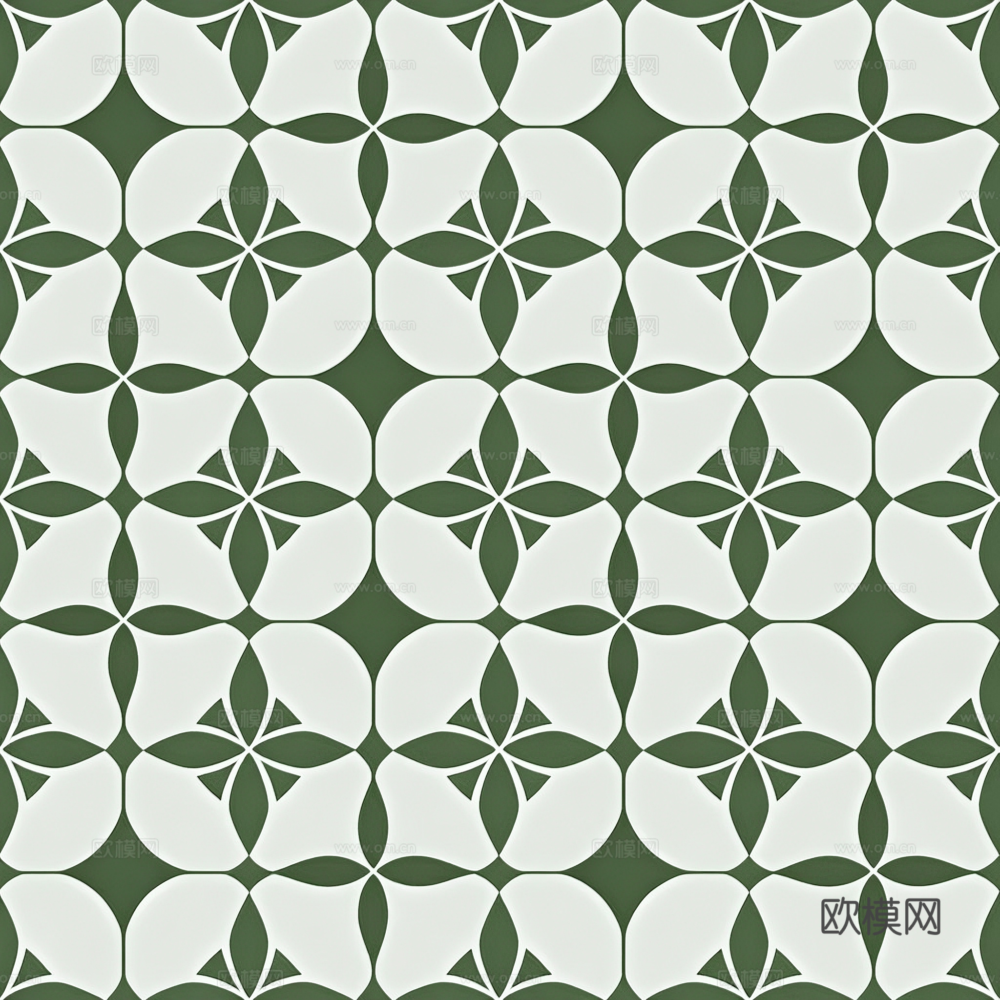法式北欧无缝绿色复古花砖瓷砖贴图