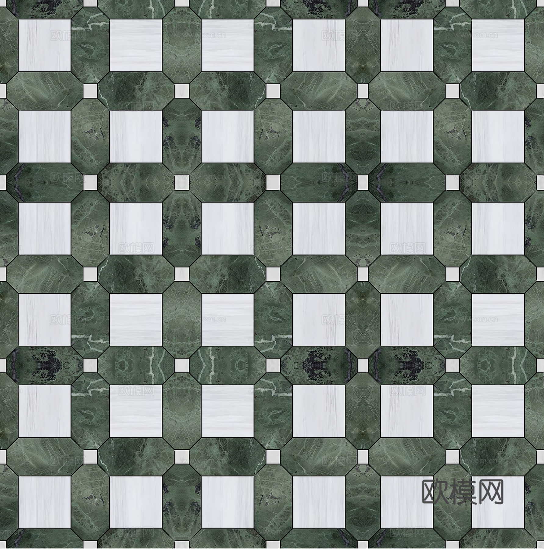 法式北欧无缝绿色复古花砖瓷砖贴图