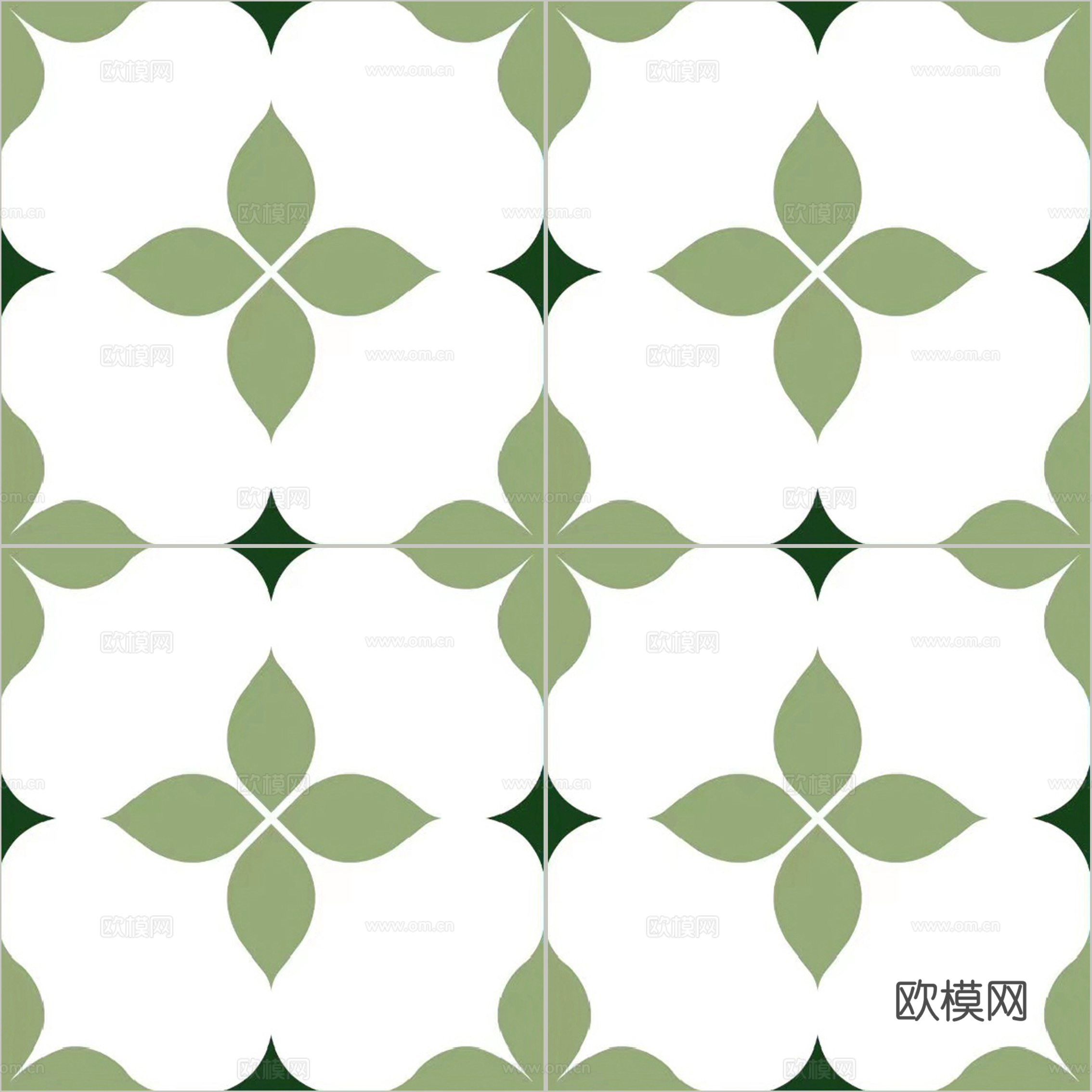 北欧风无缝绿色花砖贴图