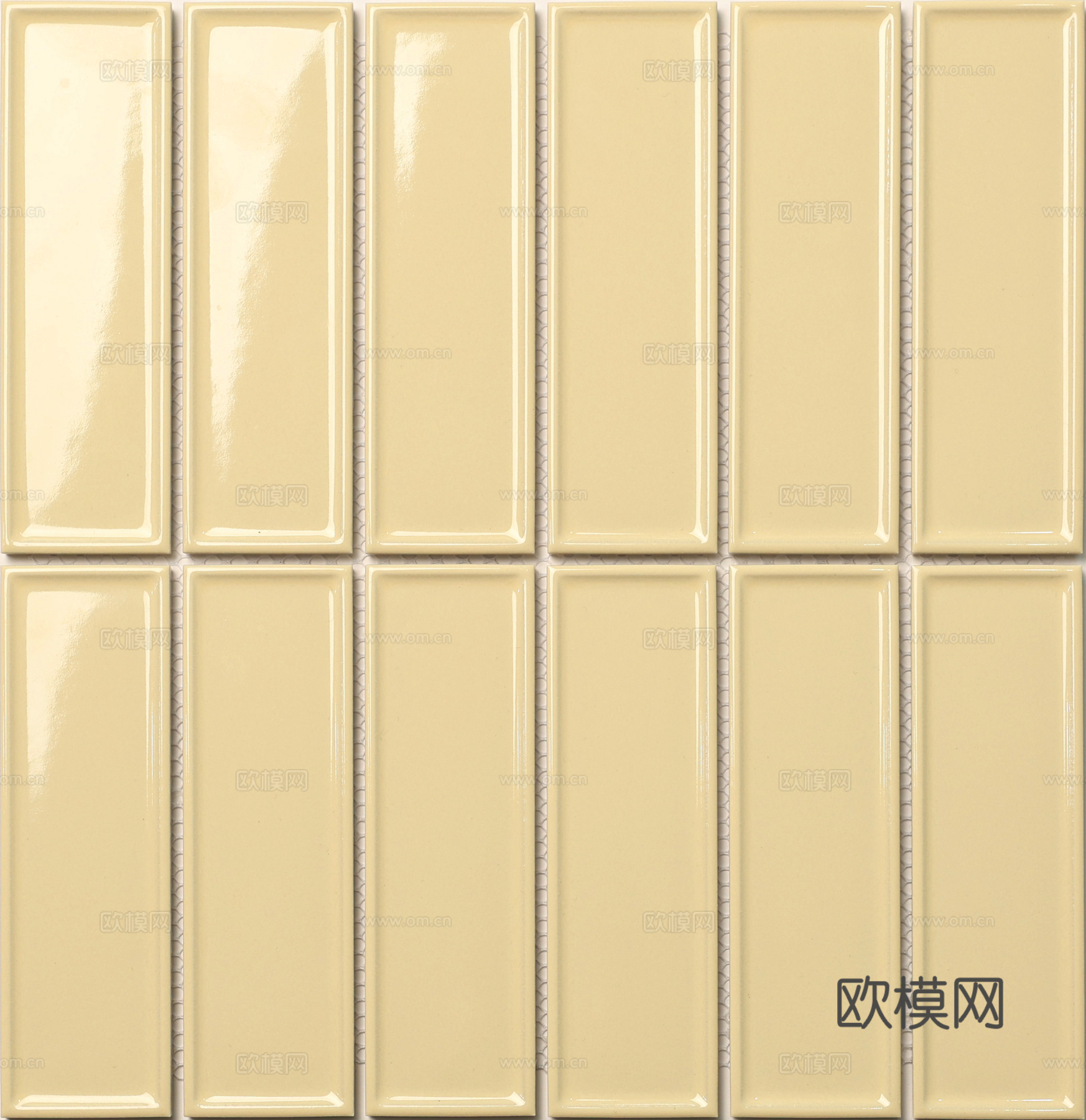 奶油黄复古长条砖 中古风厨房卫生间墙砖 无缝贴图