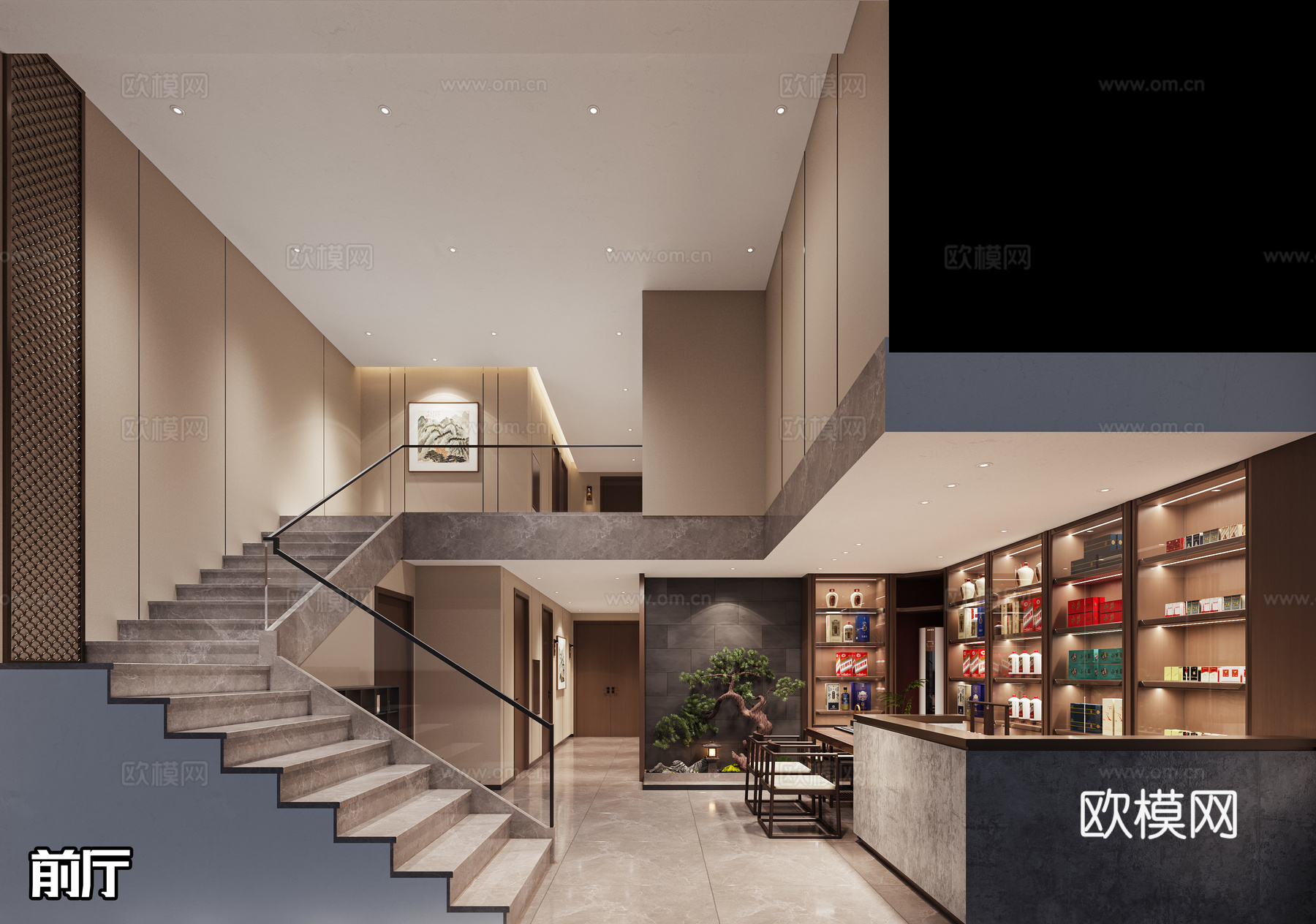 私房菜餐厅施工图及效果图（新中式风格）cad施工图下载（渲染图2）