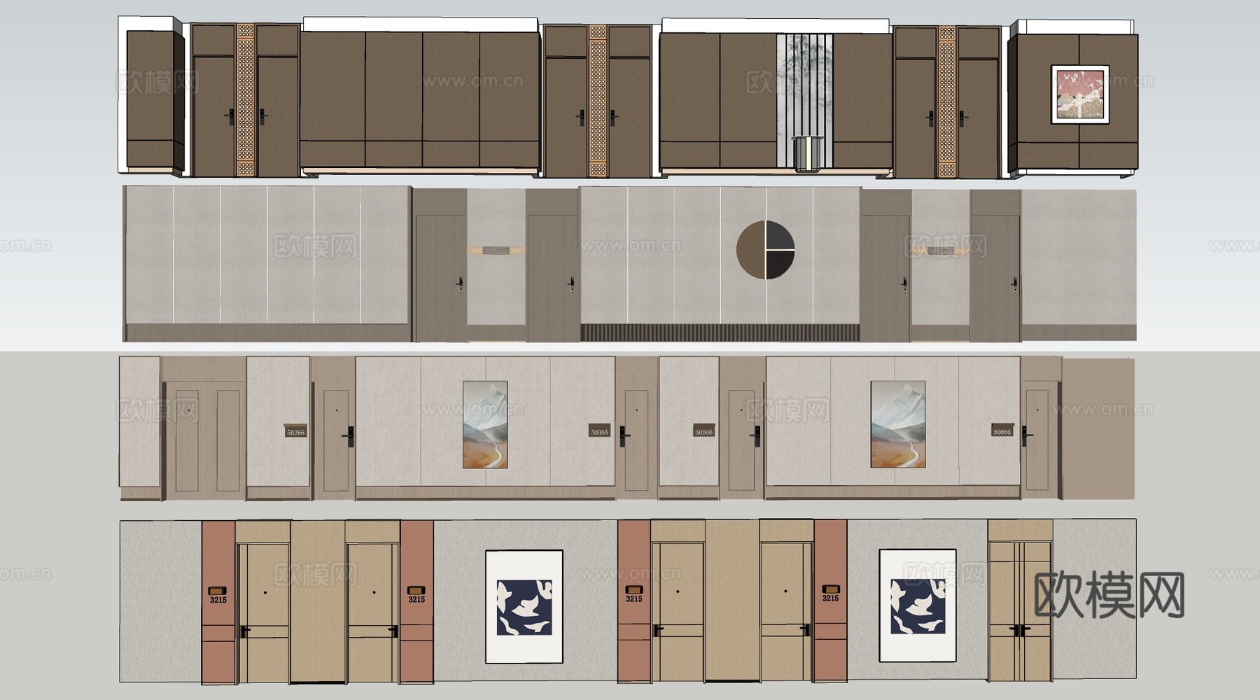 现代办公室走廊 酒店走廊 过道su模型