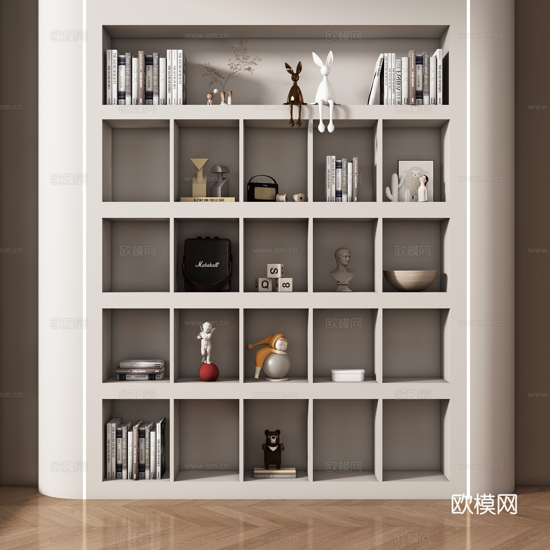 现代置物架 书架 书籍 摆件组合su模型su模型