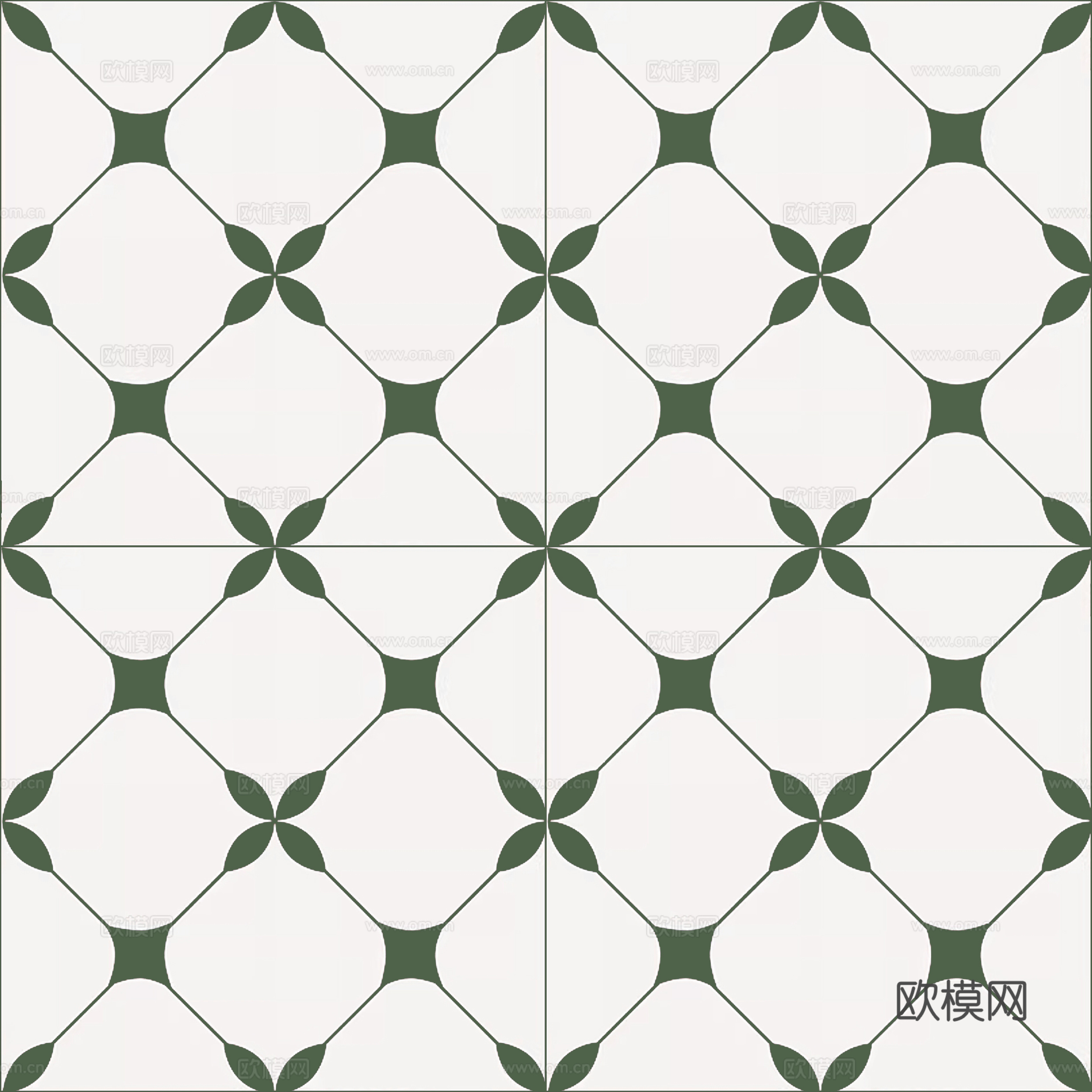 法式北欧无缝绿色复古花砖瓷砖贴图