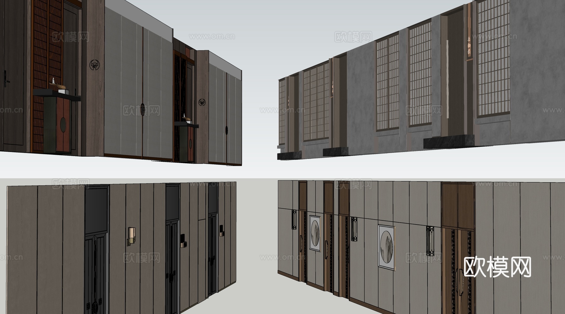 现代办公室走廊 酒店走廊 过道su模型