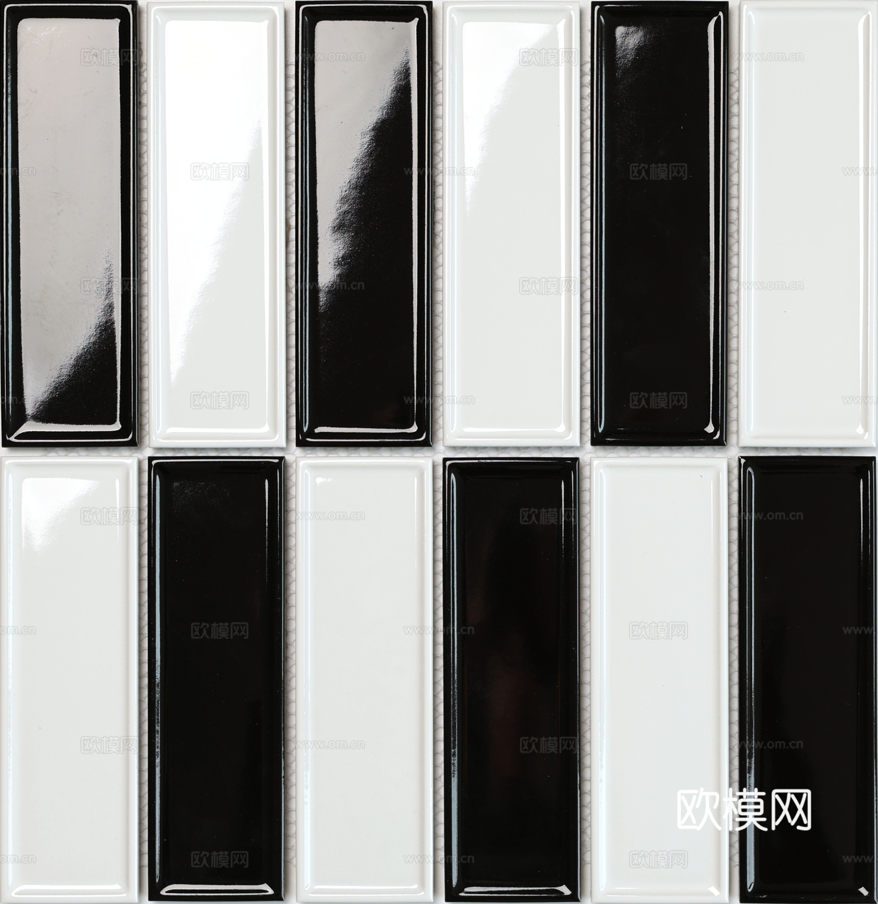 经典黑白棋盘格长条砖 工业风厨房卫生间墙砖 无缝贴图