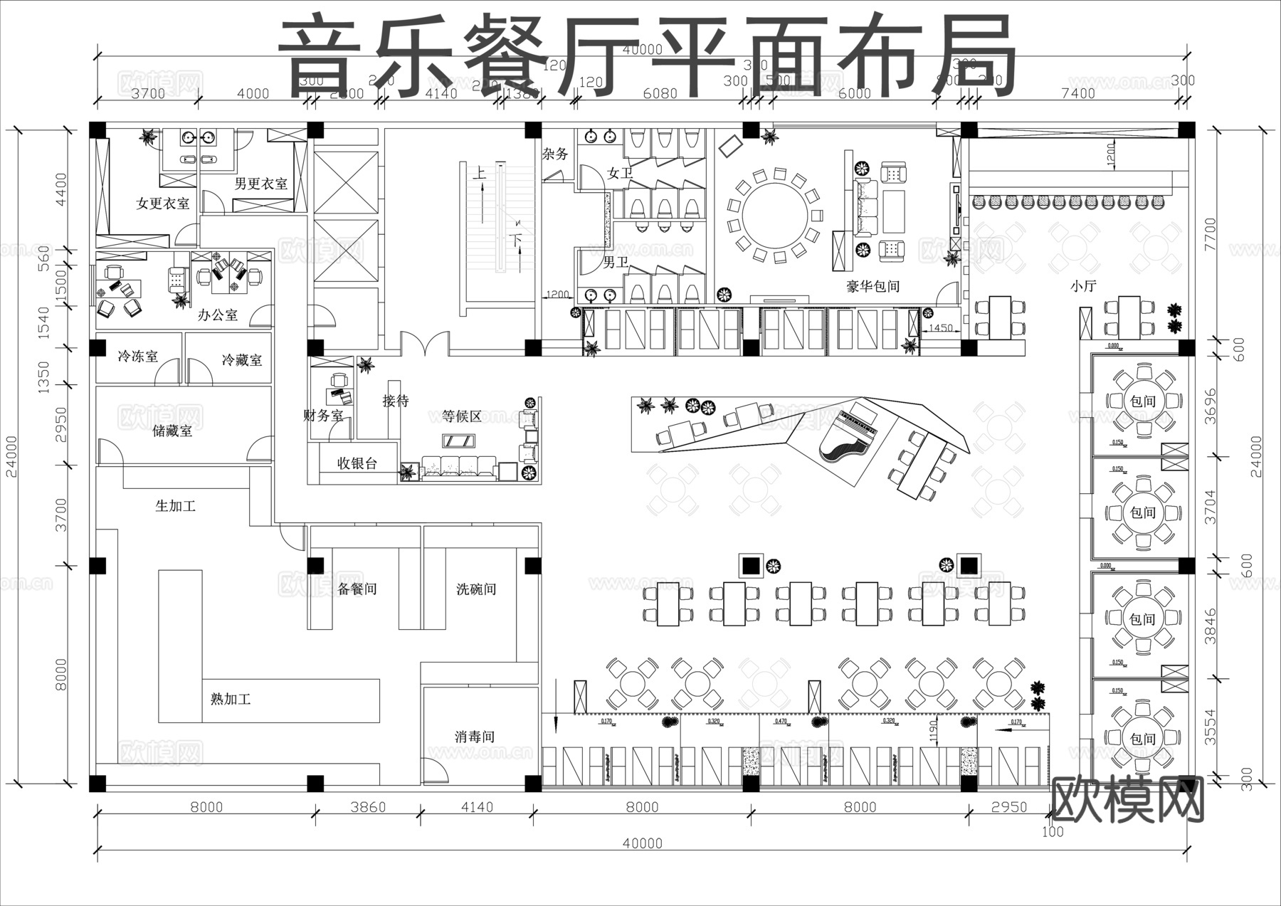 音乐餐厅平面布局图cad施工图