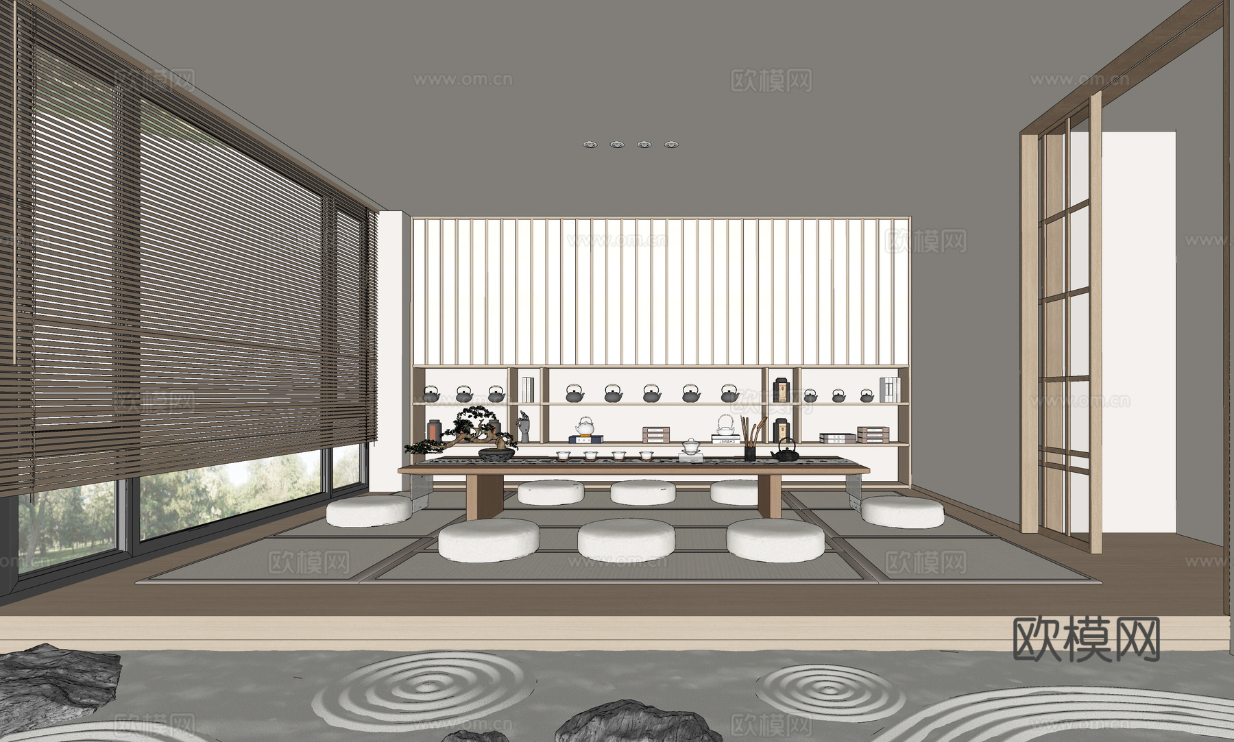 新中式茶室 茶桌椅 茶柜su模型