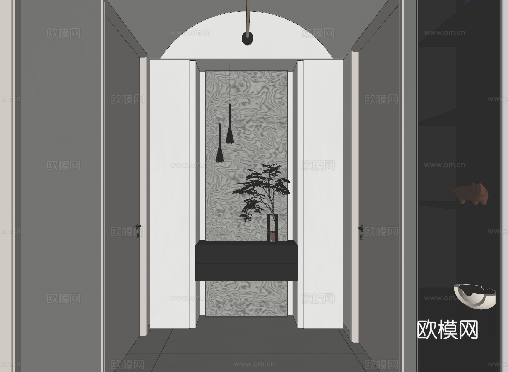 现代黑白灰玄关过道背景墙su模型