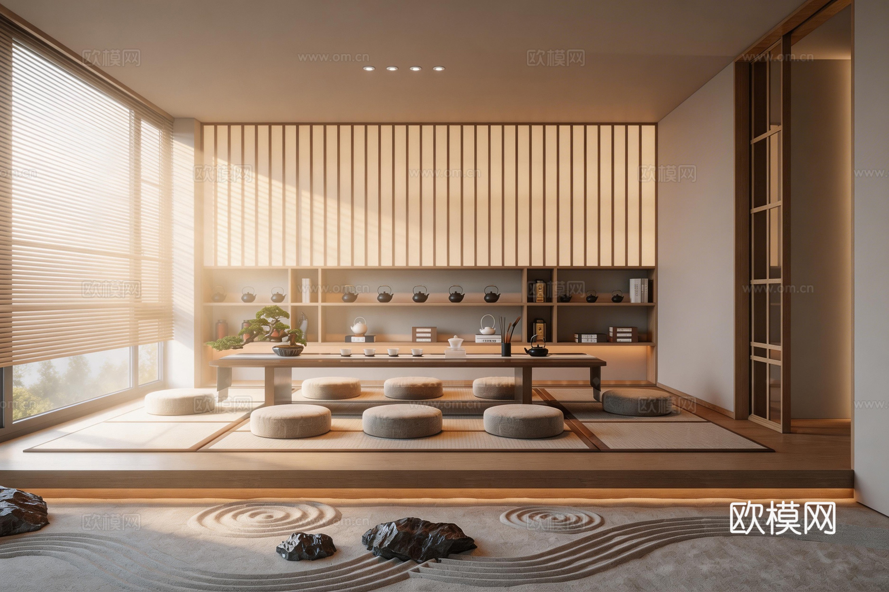 新中式茶室 茶桌椅 茶柜su模型