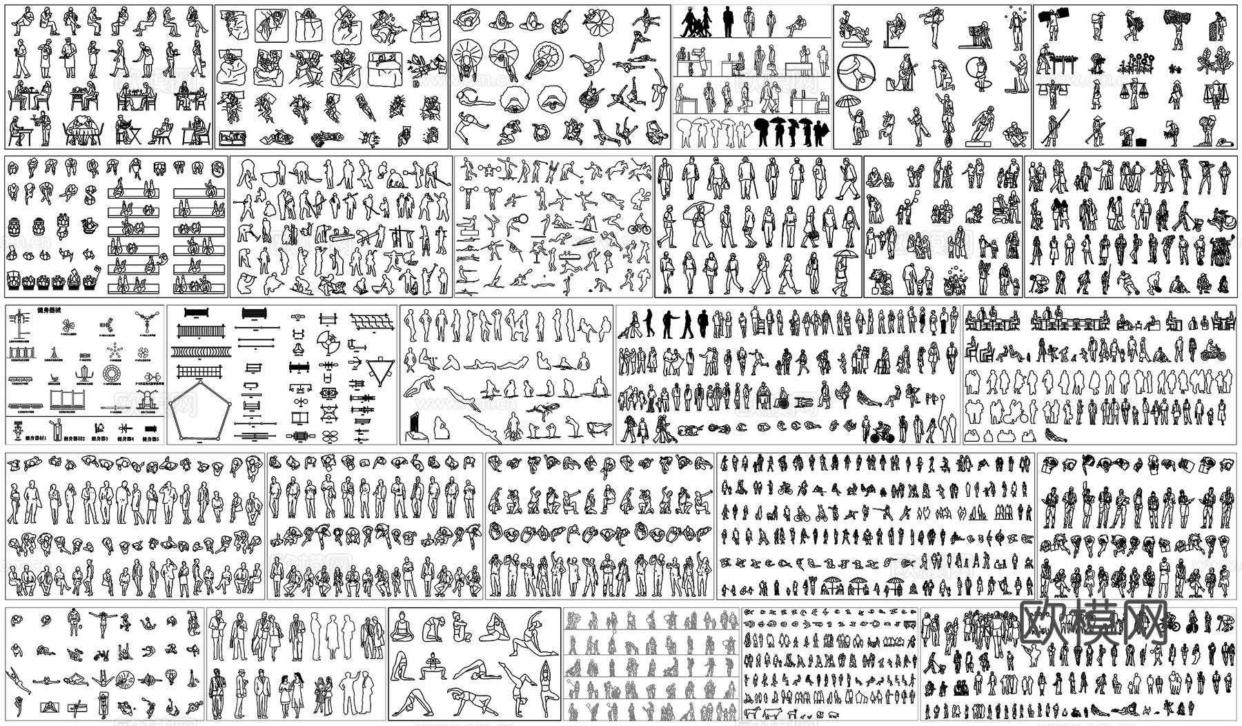 居家人物运动人物商务人物休闲人物餐饮人物服务员CAD素材图库cad施工图