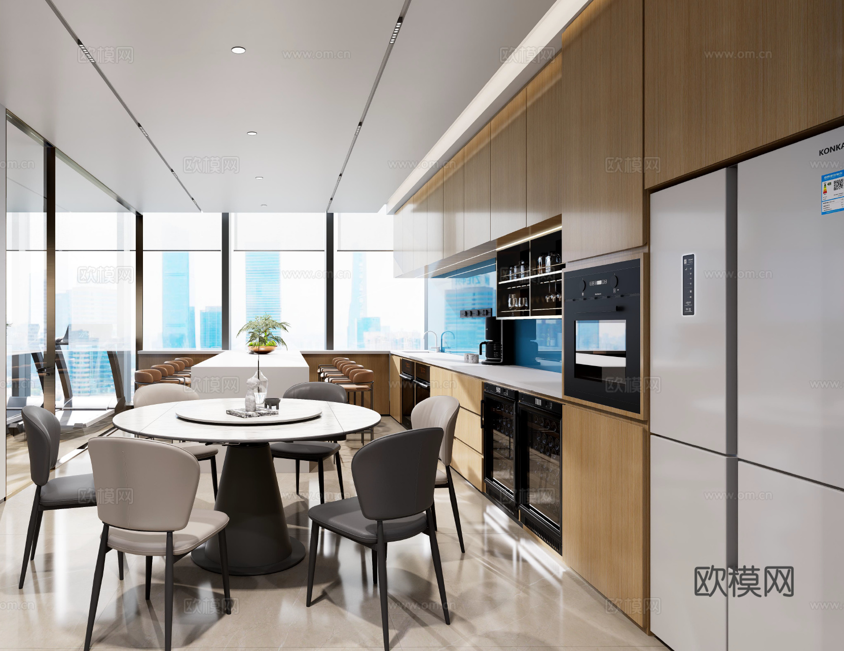 办公室茶水间橱柜、茶水间柜子、企业茶水间、公司员工茶水间cad施工图下载（渲染图2）