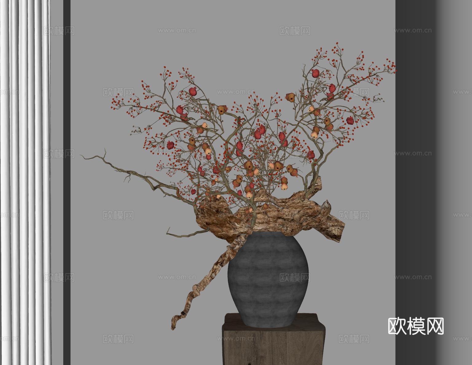 花瓶 中古花艺盆景 陶罐花瓶 干枝花艺 装饰摆件 花 现代花su模型