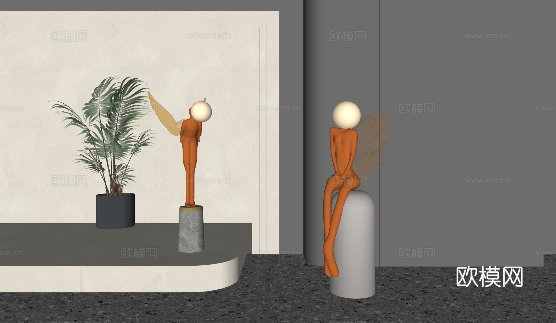 现代意式雕塑摆件_现代意式雕塑摆件_抽象人物雕塑_艺术雕塑_su模型