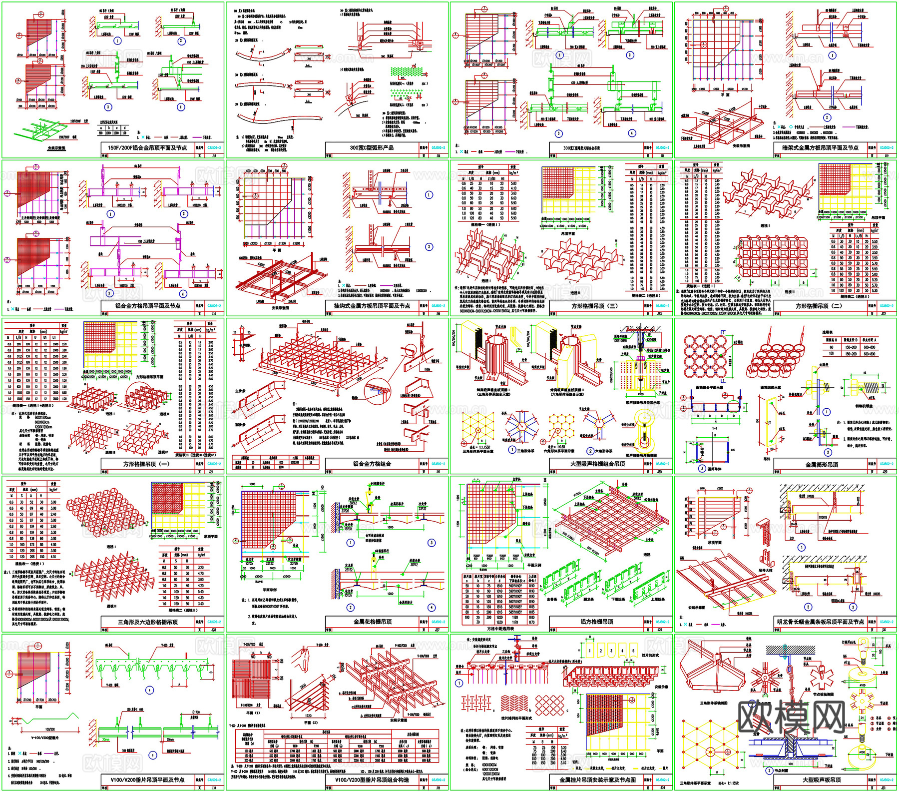 金属吊顶石膏板吊顶矿棉板天花吊顶剖面工艺详图节点CAD素材图cad施工图