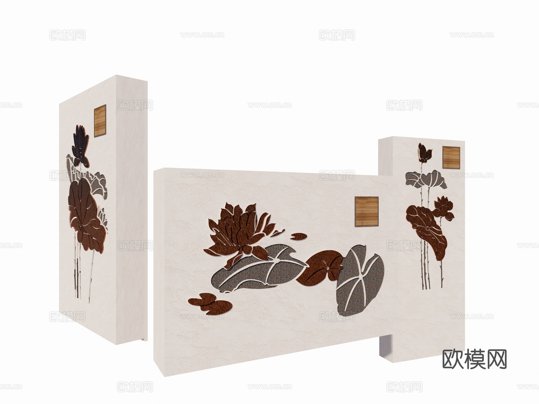 现代景观墙 庭院花园 广场公园景墙 荷花景墙 荷花荷叶植物景su模型