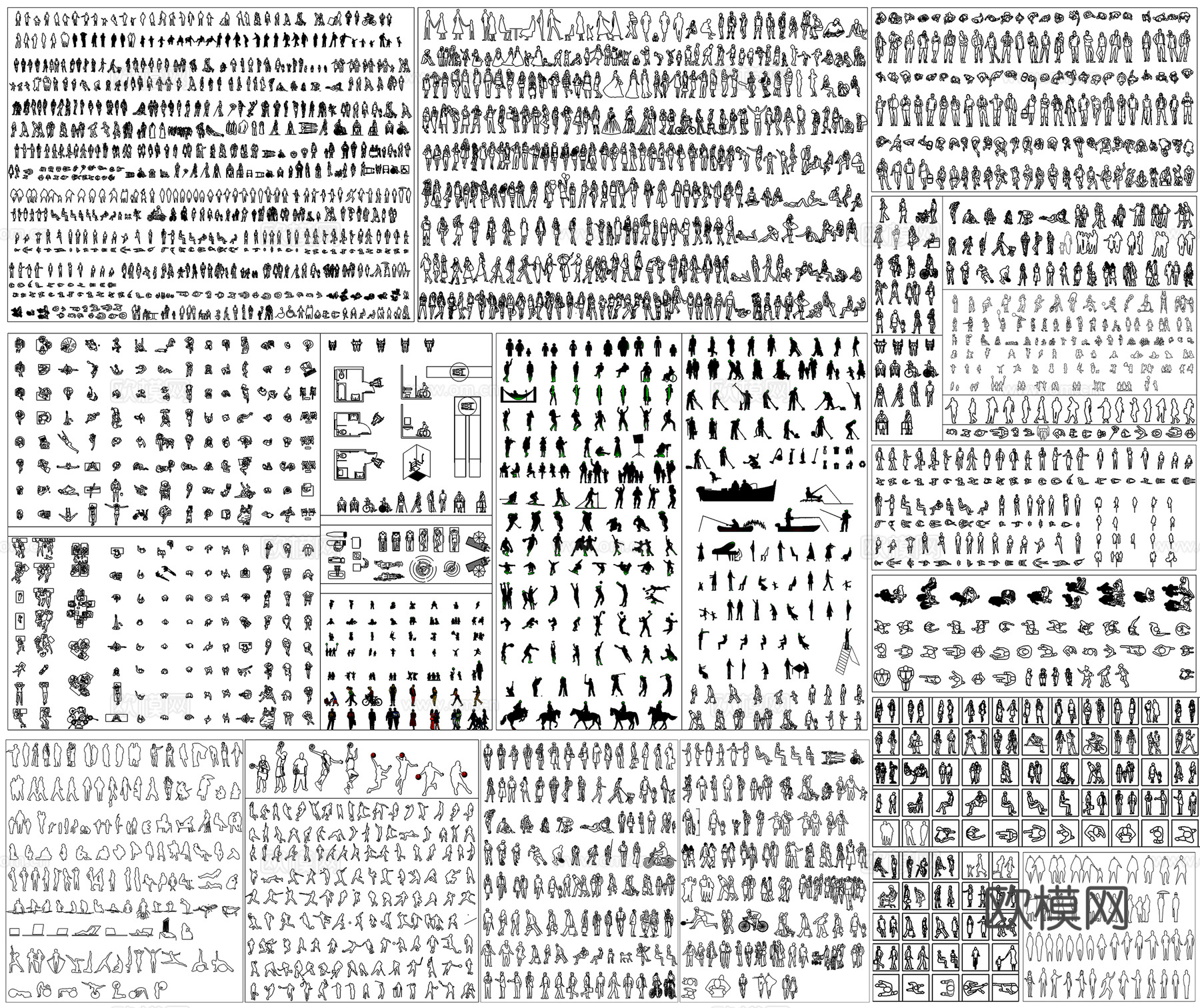 居家人物运动人物商务人物休闲人物餐饮人物服务员CAD素材图库cad施工图