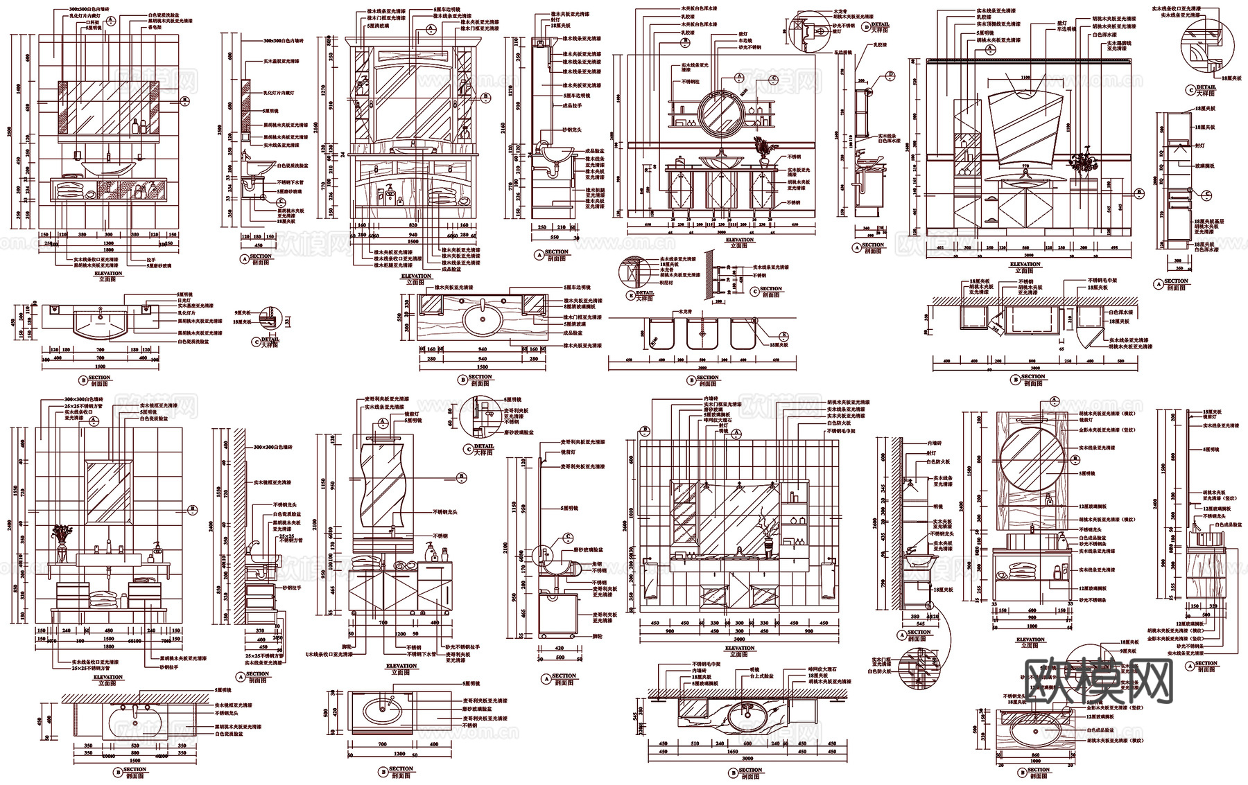 洗手台浴室柜台盆柜剖面做法工艺详图节点CAD素材图库cad施工图