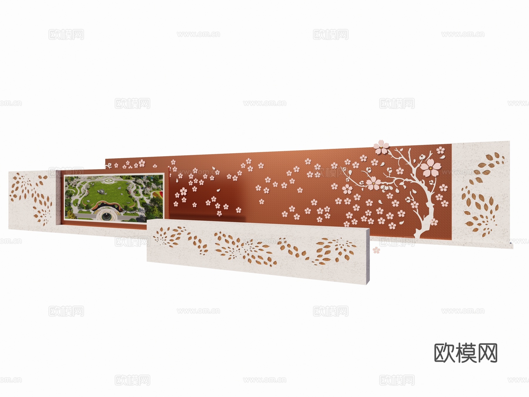 现代景观墙 广场公园艺术景墙 梅花花朵景墙 LED屏景墙 耐su模型