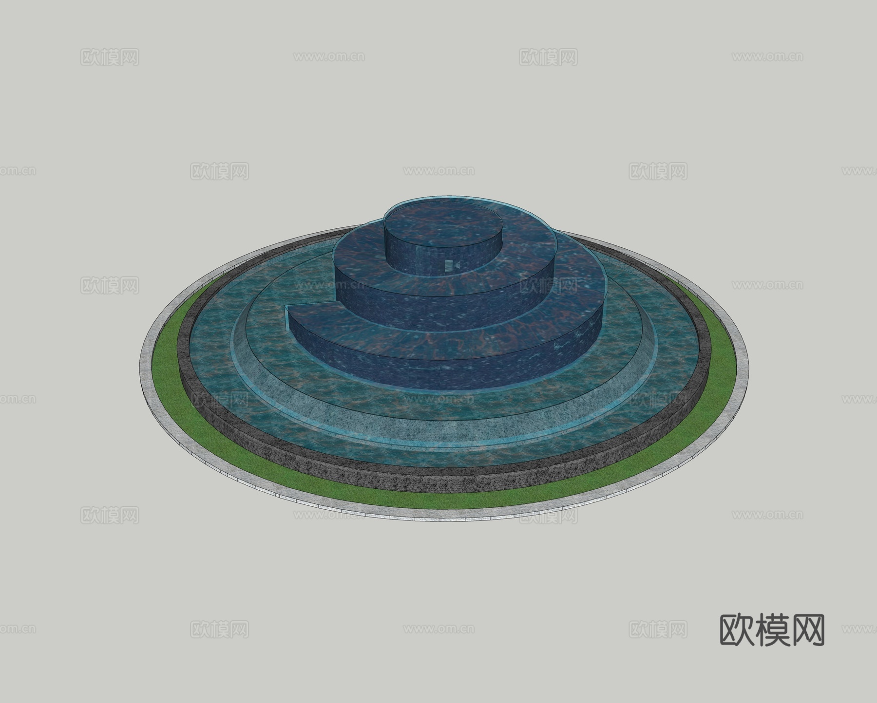 现代水景 圆形水景景观 叠水跌水景观 广场公园花园水景su模型